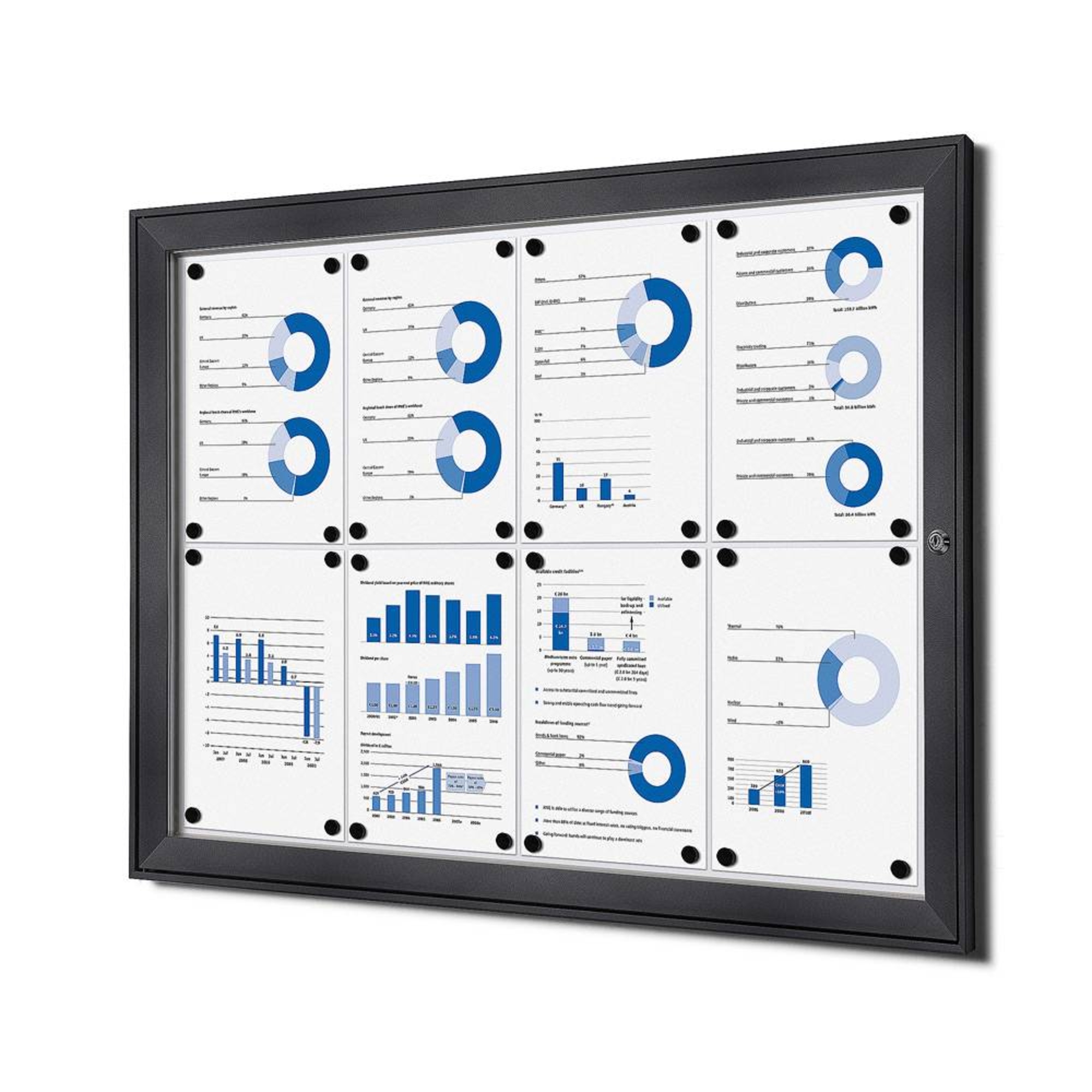Showdown® Displays Schaukasten Innenbereich, regengeschützter Außenbereich 96,1 x 69,6 x 2,3 cm (B x H x T) 8 x DIN A4 mit Schloss Aluminium schwarz