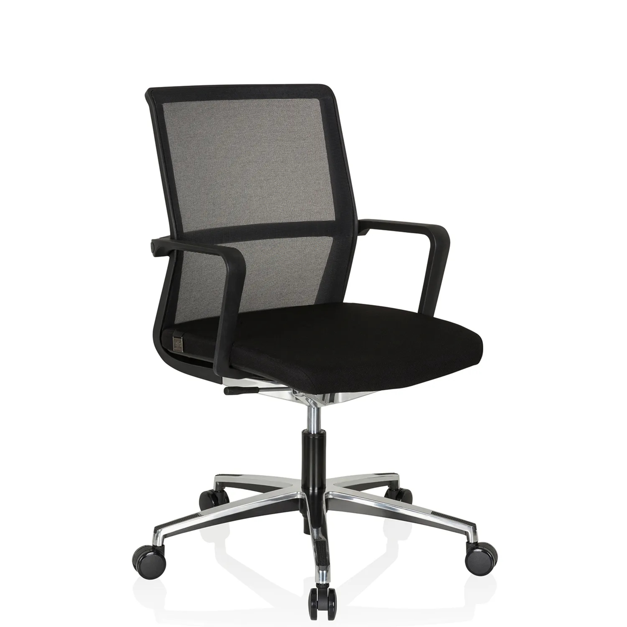 hjh OFFICE Bürodrehstuhl MOVE-TEC NET 3D 44-57cm Synchronmechanik Rolle universell (für Hart- und Teppichböden) Aluminium, poliert schwarz