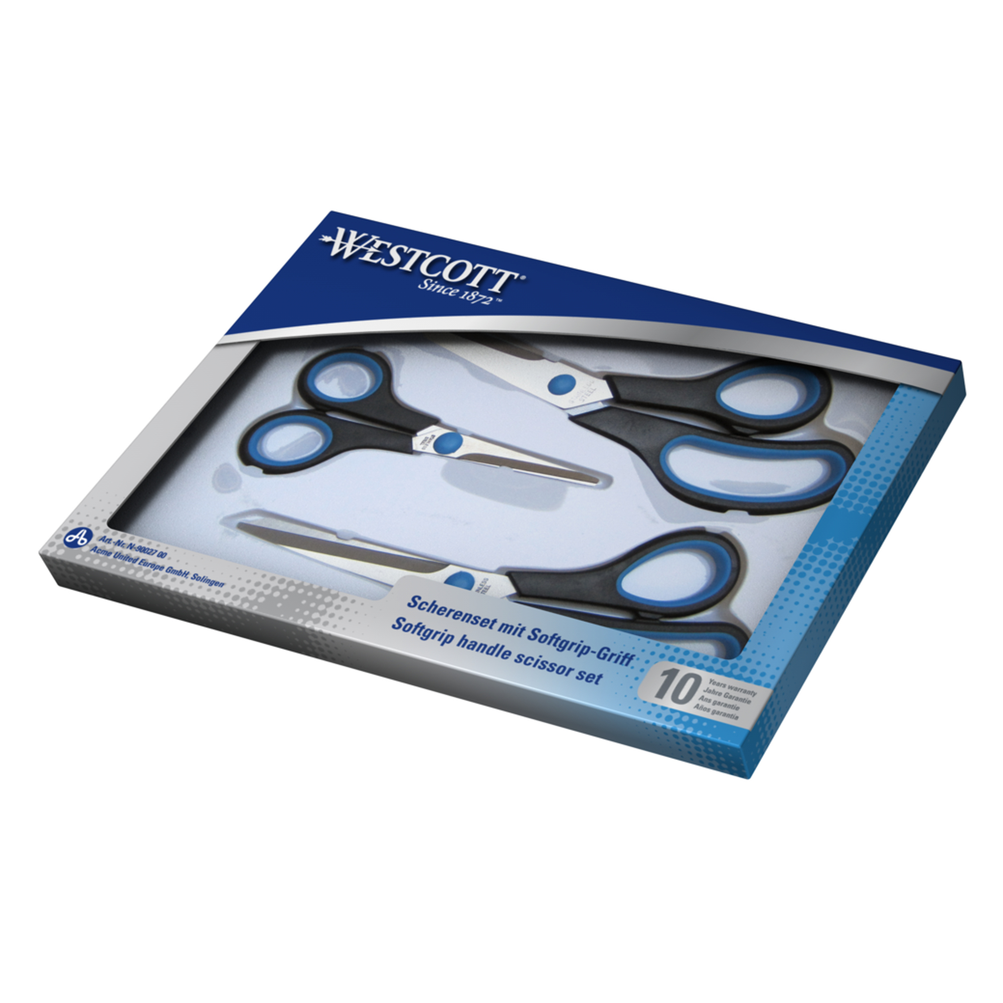 Westcott Universalschere Easy Grip Set 140, 201, 247mm Rechtshänder Stahl schwarz/blau 3 St./Pack.