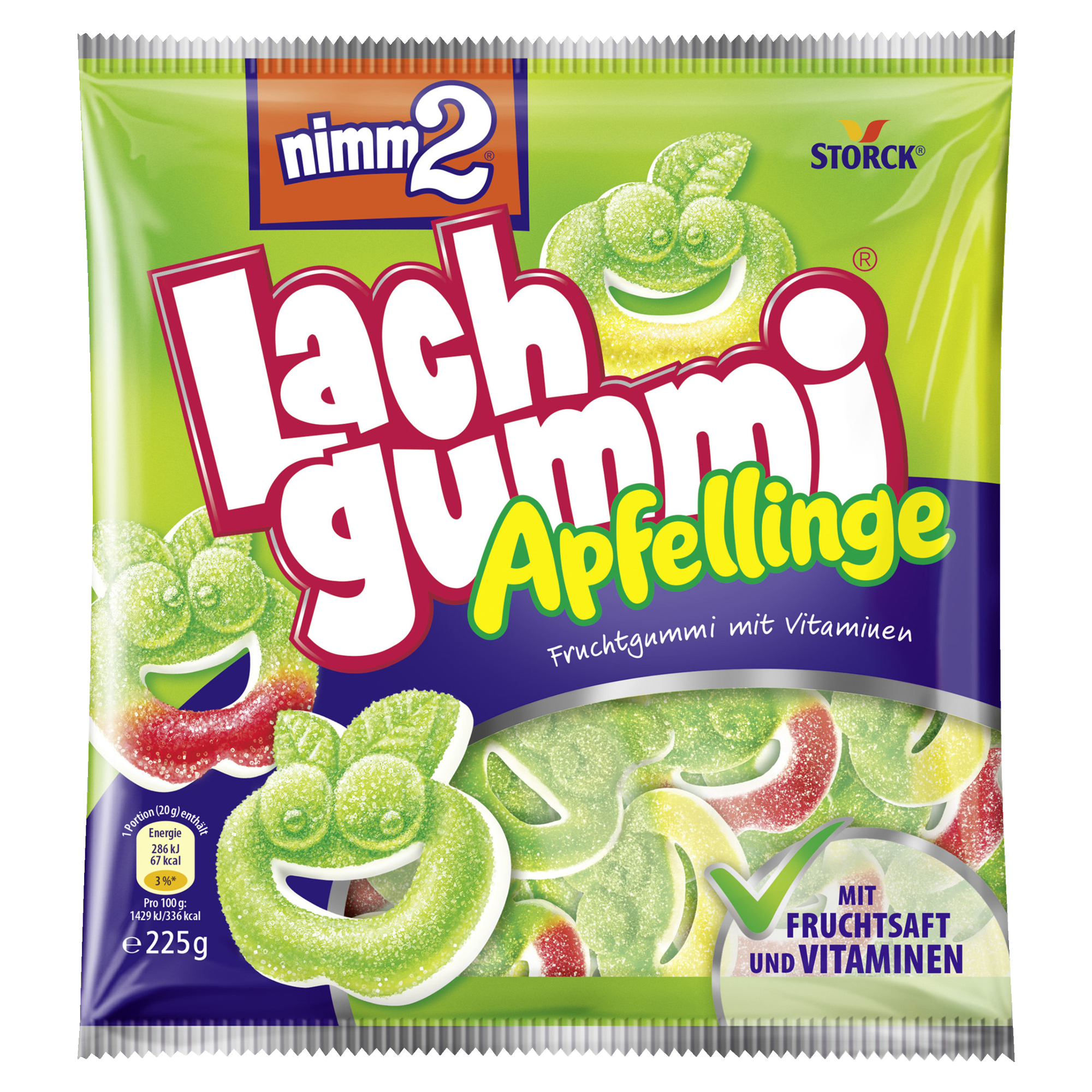 nimm2 Fruchtgummi Lachgummi Apfellinge 225 g/Pack.