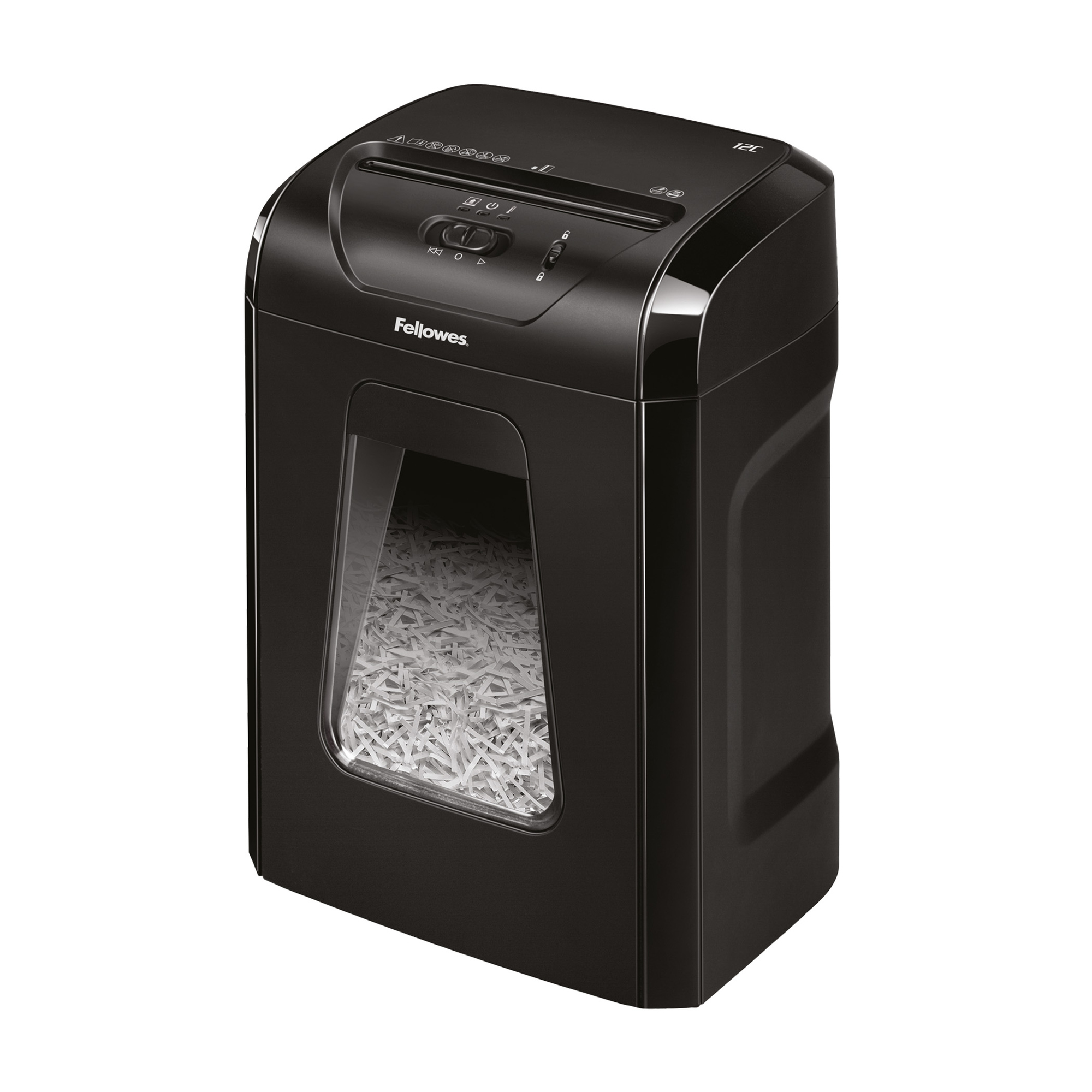 Fellowes® Aktenvernichter Powershred® 12C P-4 Papier, Heftklammern, Büroklammern, Kreditkarten Partikelschnitt 12 Bl. schwarz