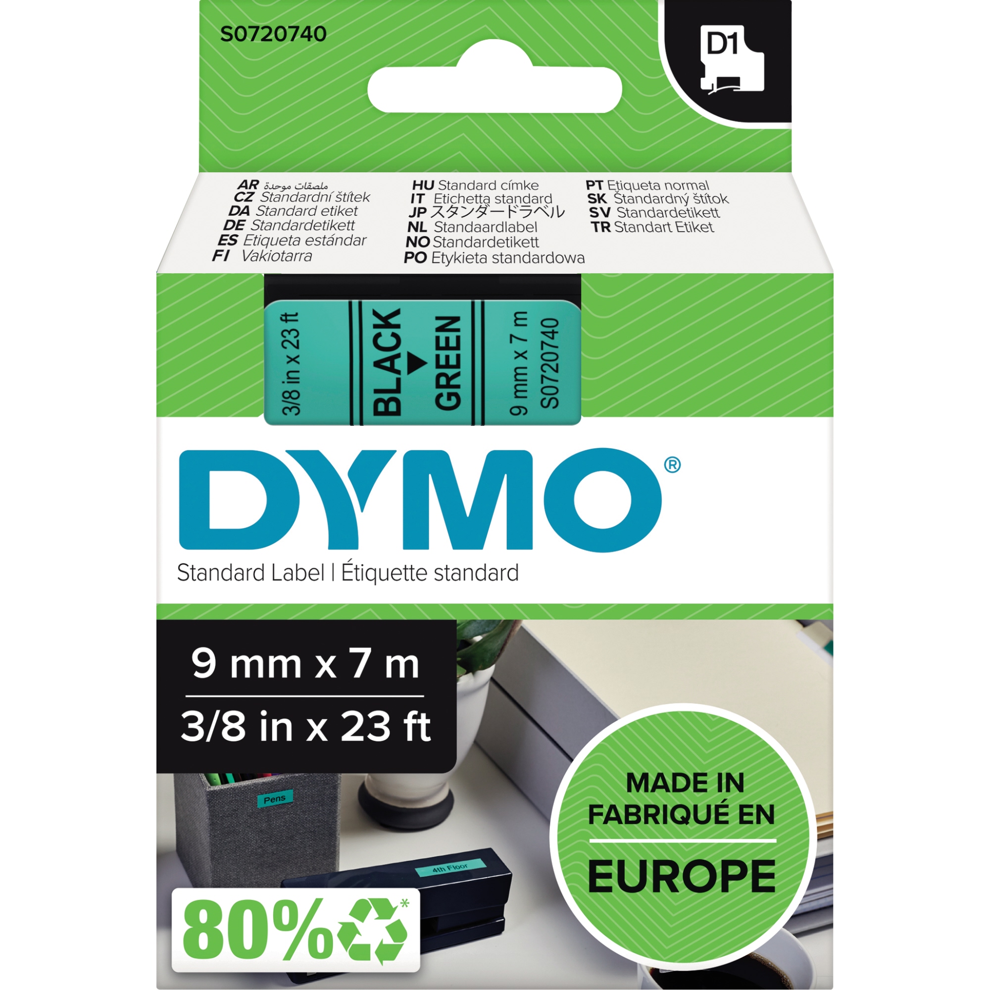 DYMO® Schriftbandkassette 9 mm x 7 m (B x L) grün schwarz
