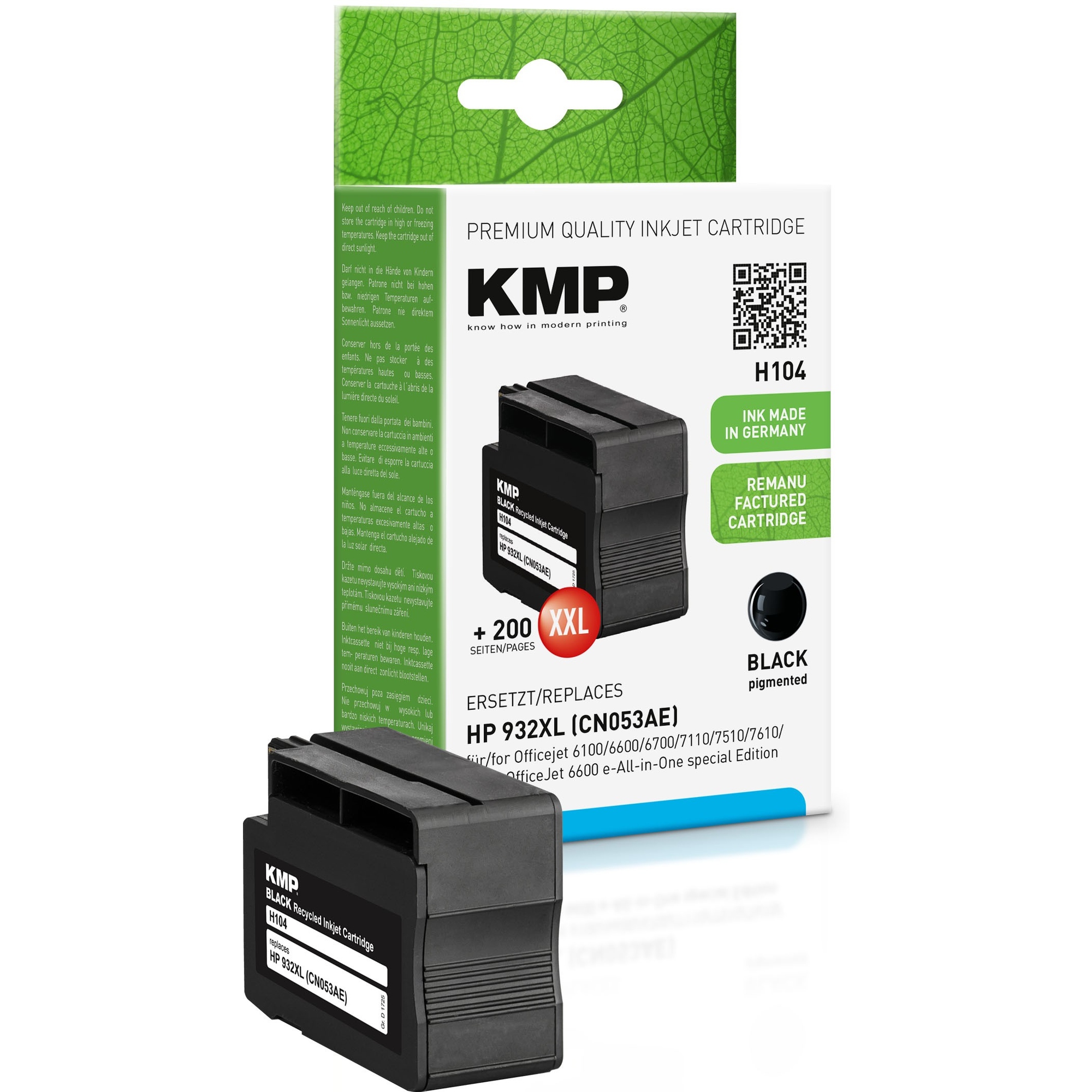 KMP Tintenpatrone kein Originalzubehör Kompatibel mit: HP 932XL H104 ca. 1.000 Seiten schwarz 14ml