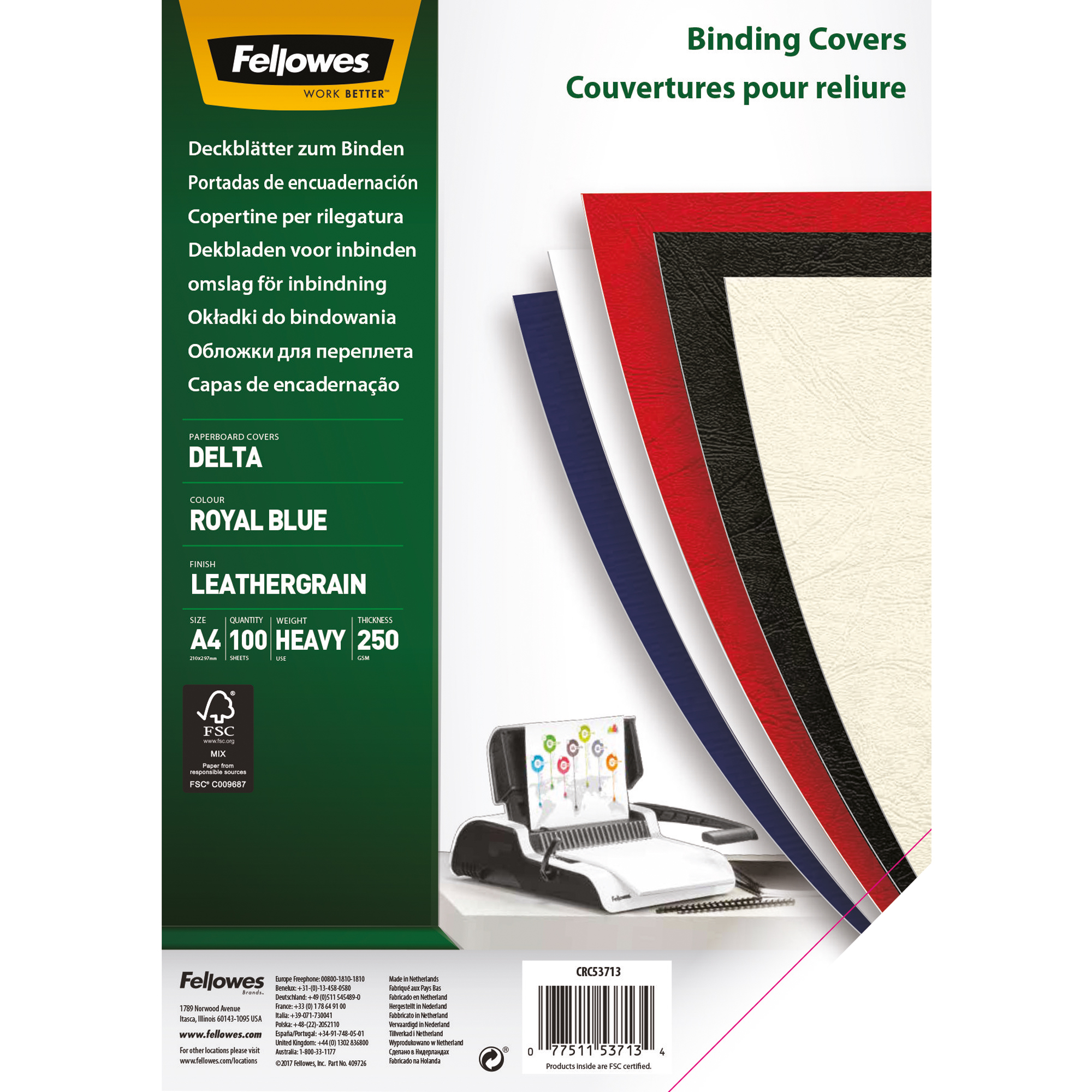 Fellowes® Einbanddeckel Delta DIN A4 250g/m² Karton royalblau 100 St./Pack.