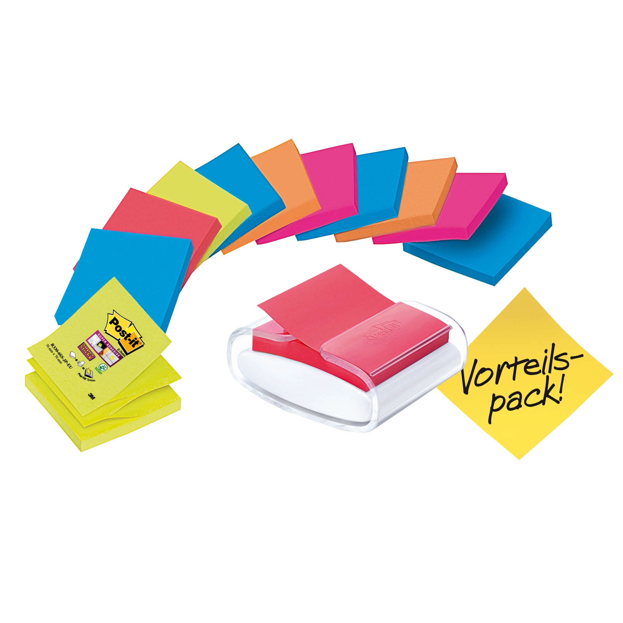 Post-it® Haftnotizspender Super Sticky Z-Notes 76 x 76 mm (B x H) Kunststoff weiß/transparent