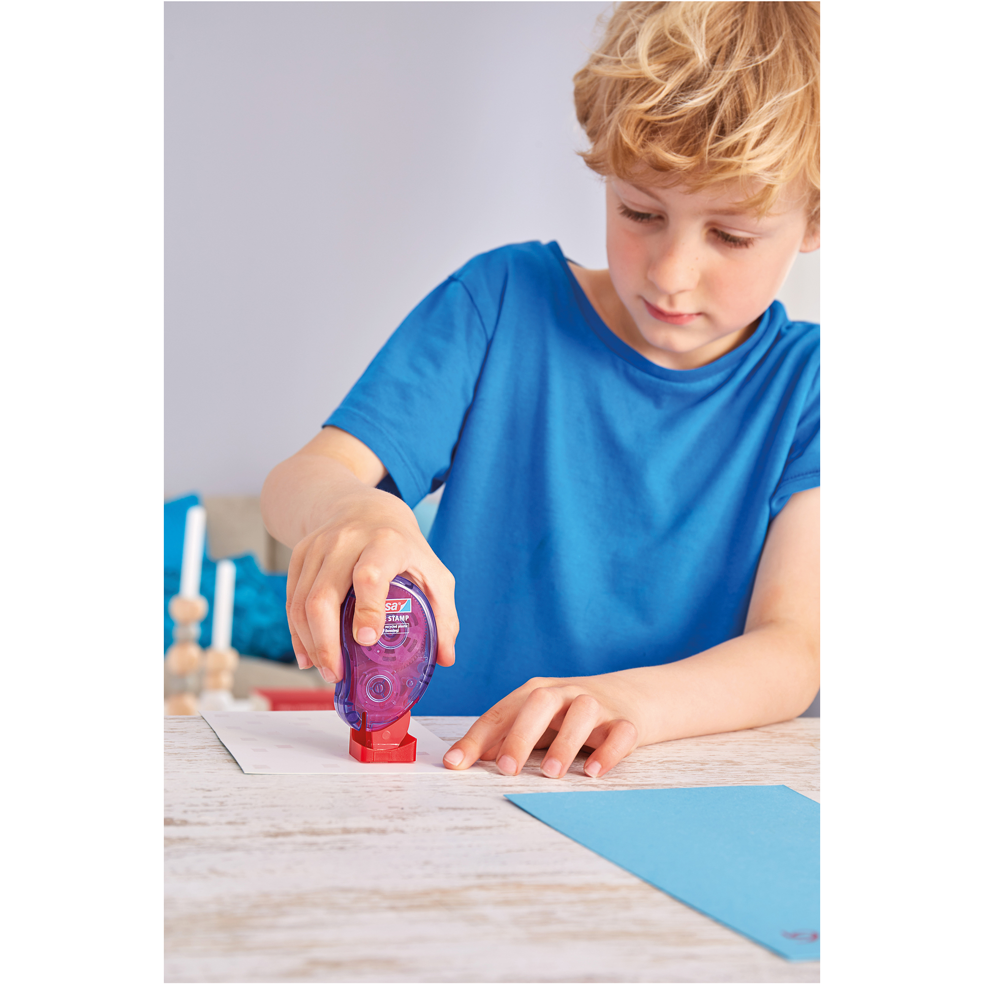 tesa® Klebestempel ecoLogo® 8,4 x 8,4 mm (B x L) blau 1.100 Pads/Rl.