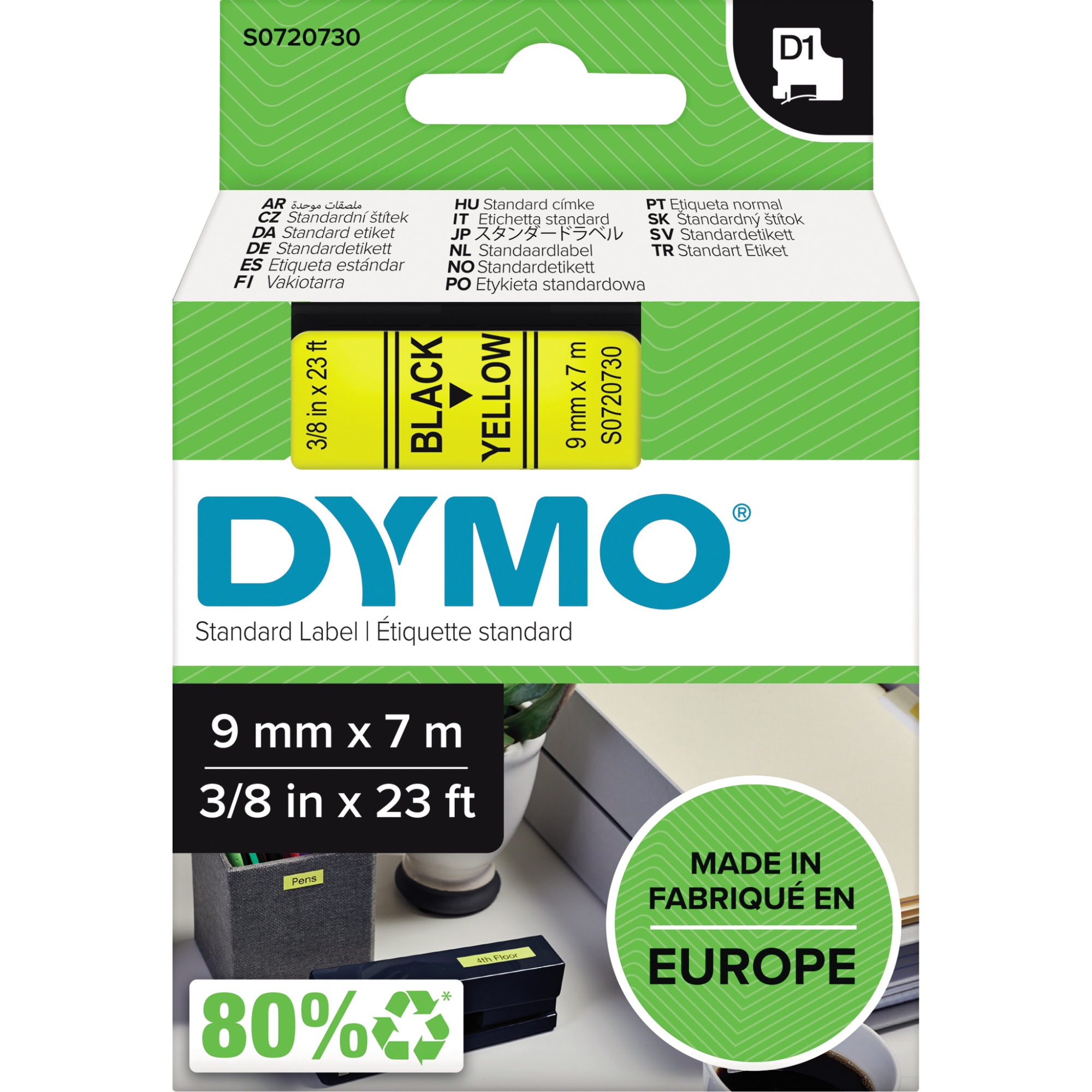 DYMO® Schriftbandkassette 9 mm x 7 m (B x L) gelb schwarz