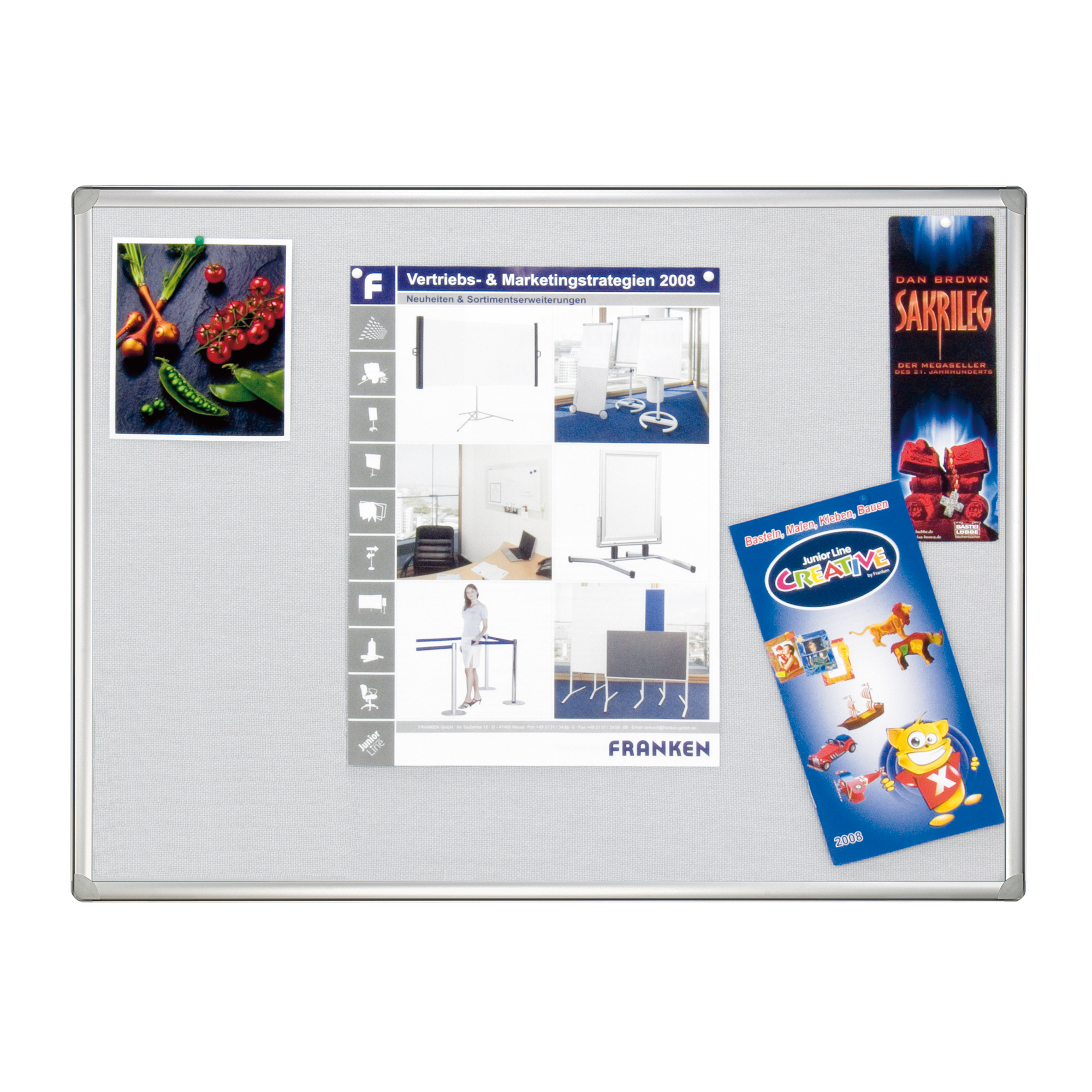 FRANKEN Pinnwand PRO 90 x 60 cm (B x H) Gleiterset Filz Material des Rahmens: Aluminium/Kunststoff grau