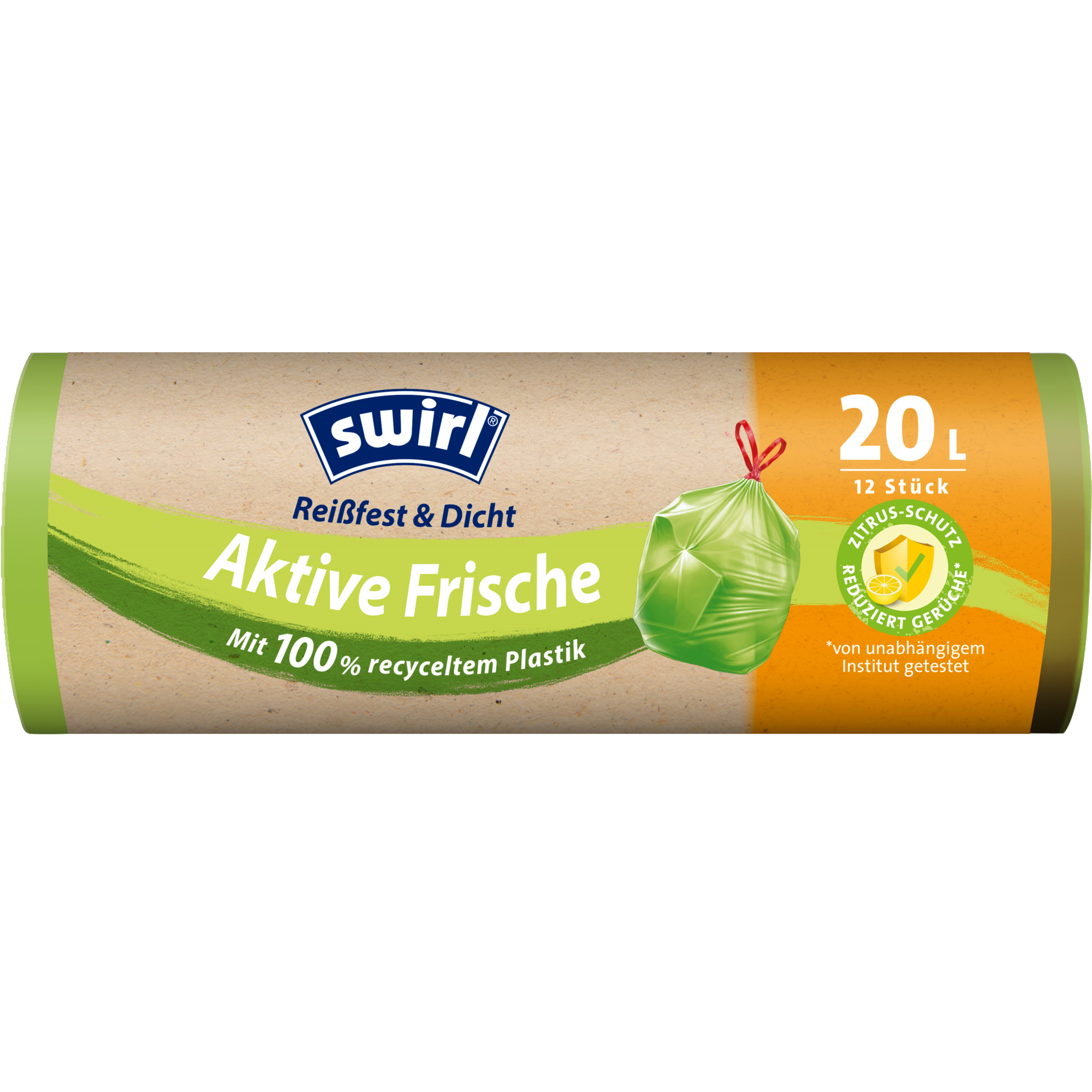 Swirl Müllbeutel Aktive-Frische 45 x 50 cm (B x H) 20l Plastik, 100 % recycelt grün 12 St./Pack.