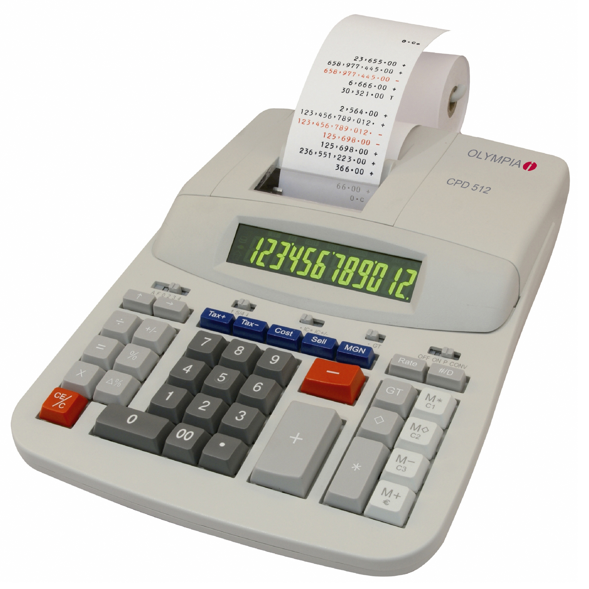 Olympia Tischrechner CPD 512 schwarz/rot 210 x 67 x 295 mm (B x H x T) Netzbetrieb lichtgrau
