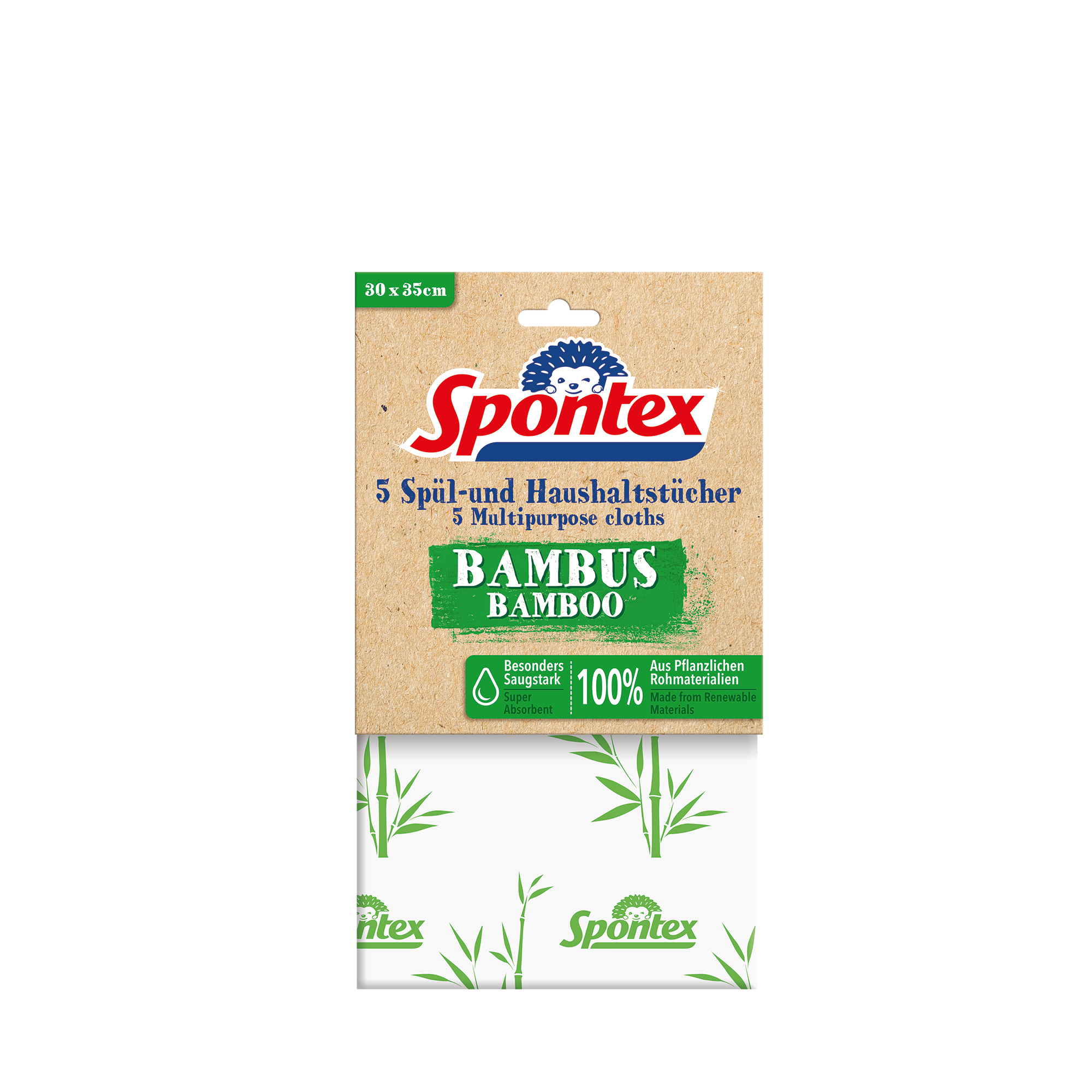 Spontex Spültücher 15,5 x 21 cm (B x L) 90 % Bambus, 10 % Polylactide weiß/grün 5 St./Pack.