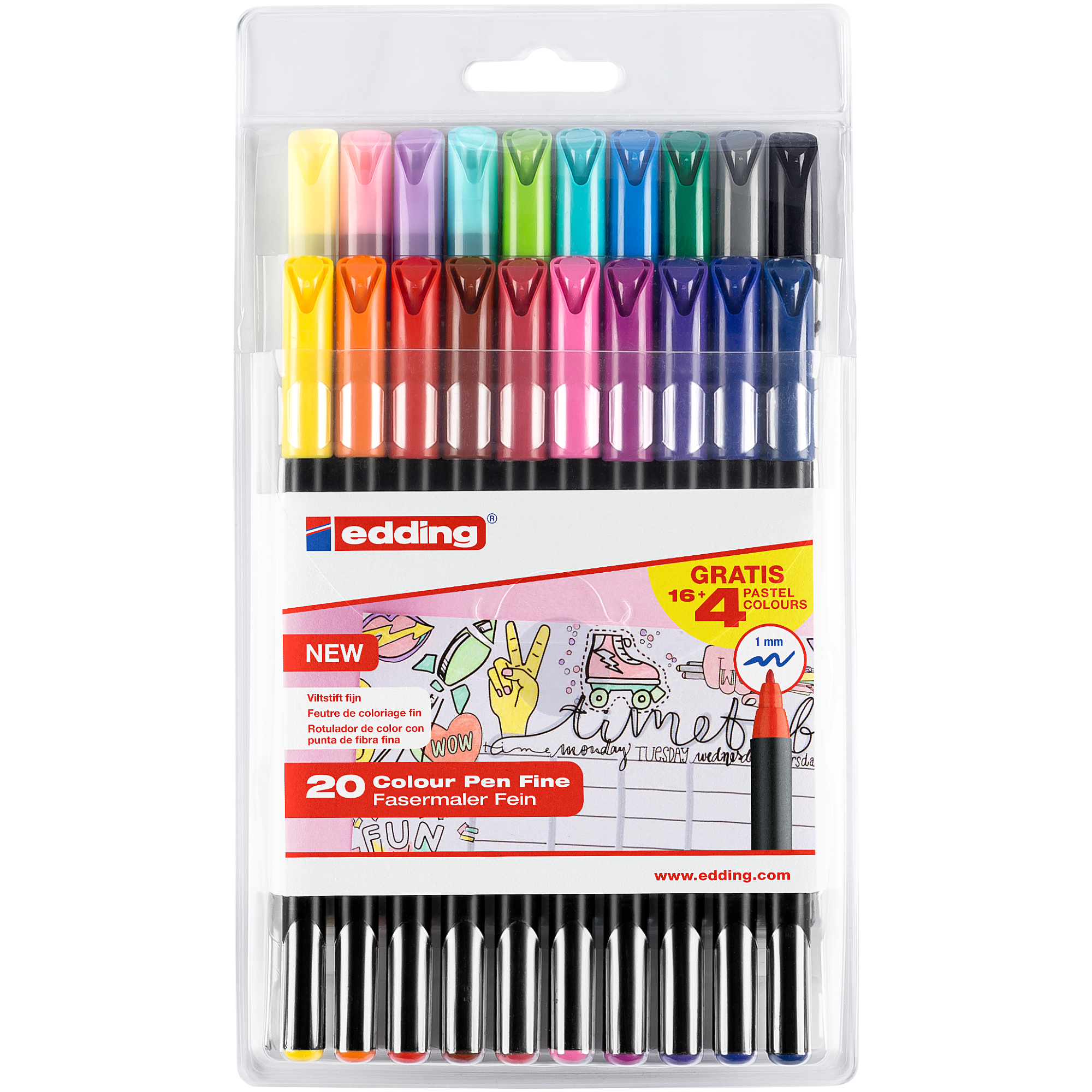 edding Fasermaler 1200 colourpen 1mm farbig sortiert nicht auswaschbar 16+4 St./Pack.