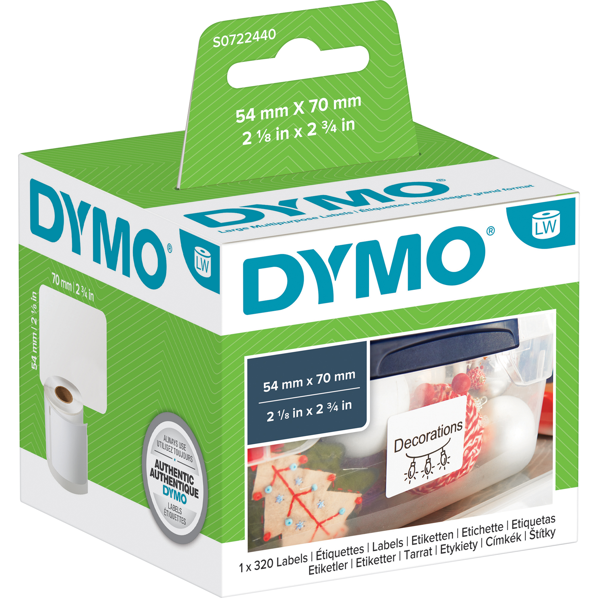 DYMO® Vielzwecketikett DYMO LabelWriter™ Wireless, -320, -330 Turbo, -400, -400 Duo, -400 Turbo, -400 Twin Turbo, -450, -450 Duo, -450 Turbo, -450 Twin Turbo, LW 4XL, 550, 550 Turbo, 5XL 54 x 70 mm (B x H) weiß 320 Etik./Rl. 320 Etik./Pack.