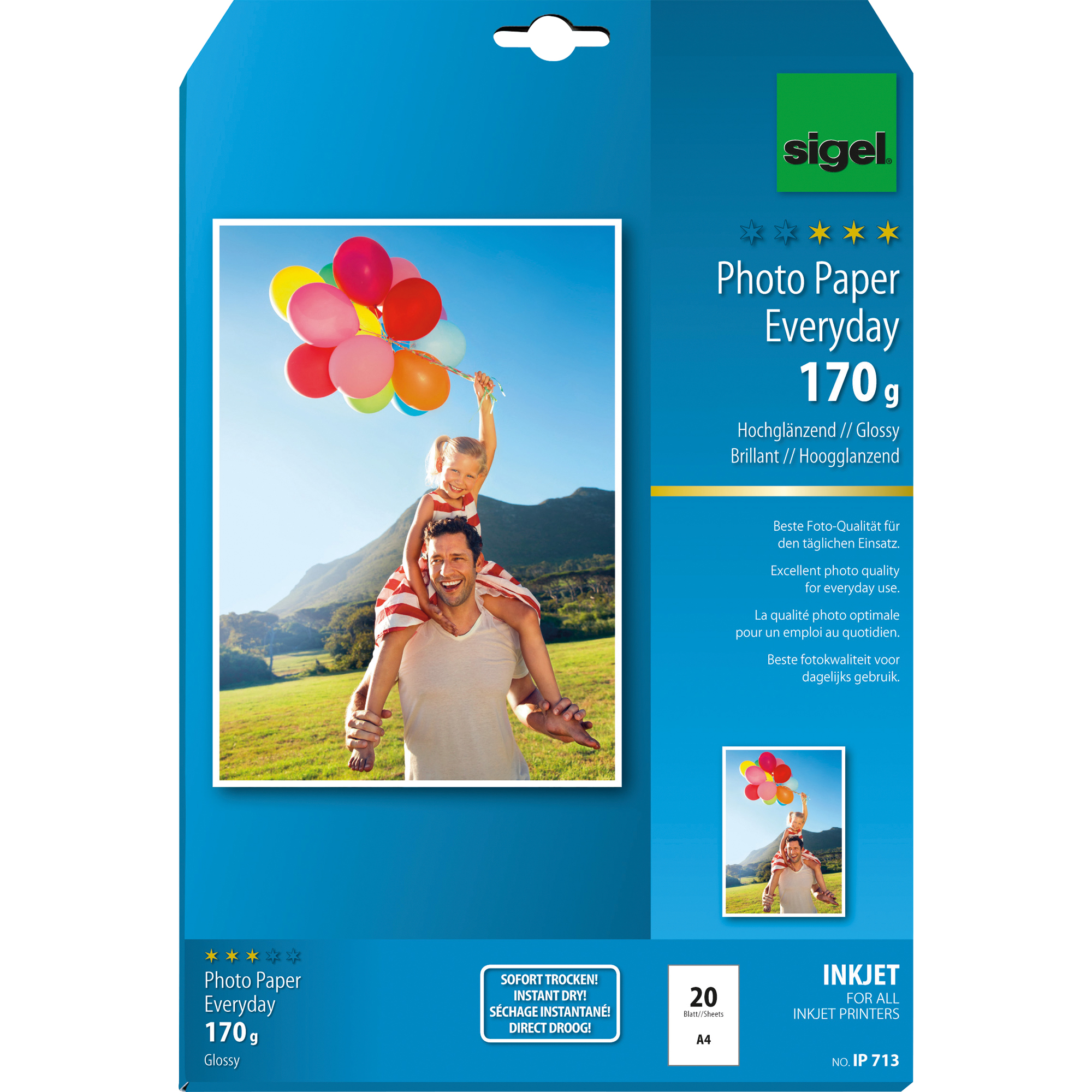 SIGEL Fotopapier Everyday DIN A4 170g/m² weiß hochglänzend 20 Bl./Pack.