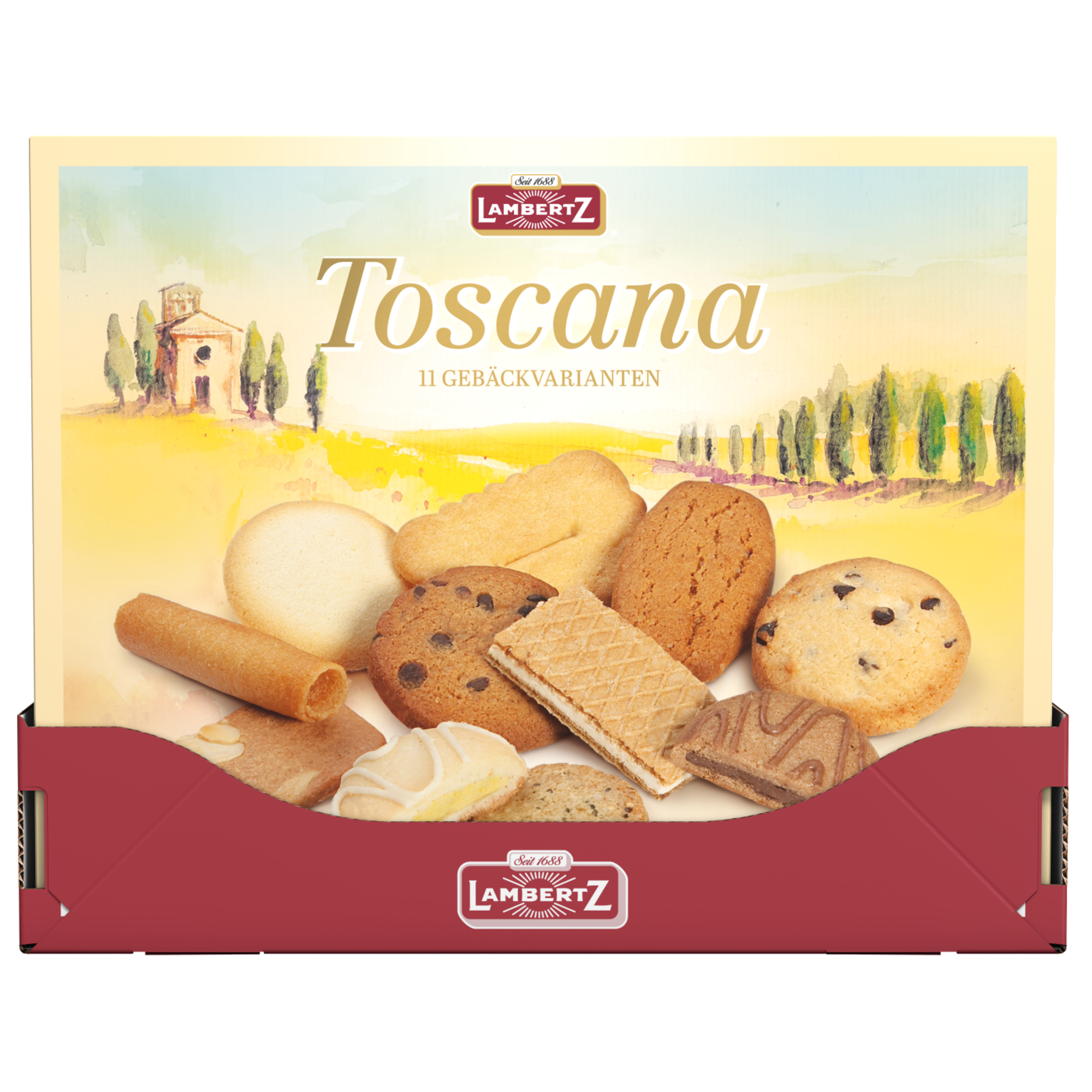 Lambertz Gebäckmischung Toscana Stracciatella, Sonnentaler, Lambertissimo Haselnuss, Lambertissimo Limone, Mini Hafercookie, Butter-Herz, Mandelbrot, Souffle, Craquer, Lemon Taler, Neapolitaner Karton 450 g /Pack.