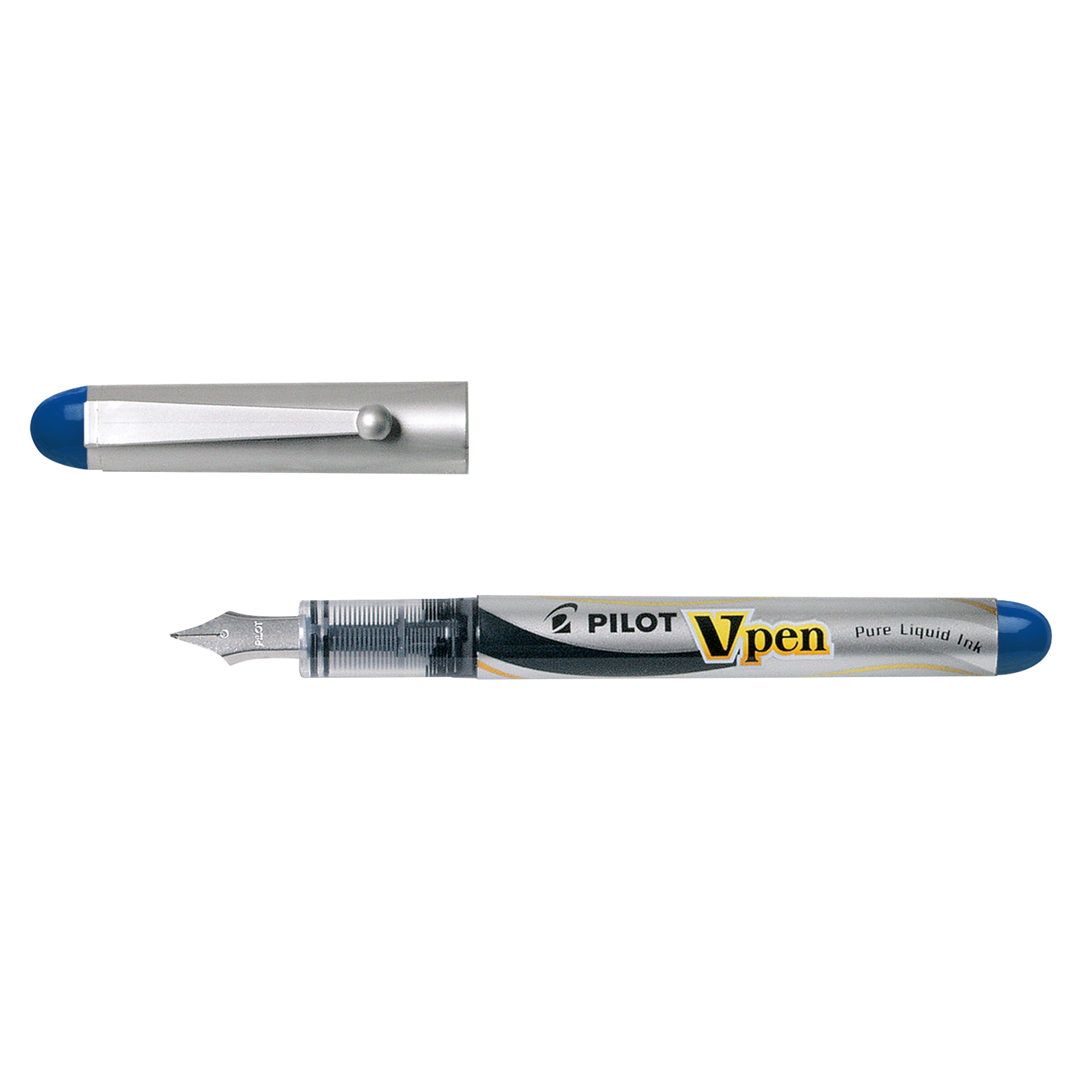 PILOT Füllfederhalter V-Pen silver M (Medium) 0,5mm blau