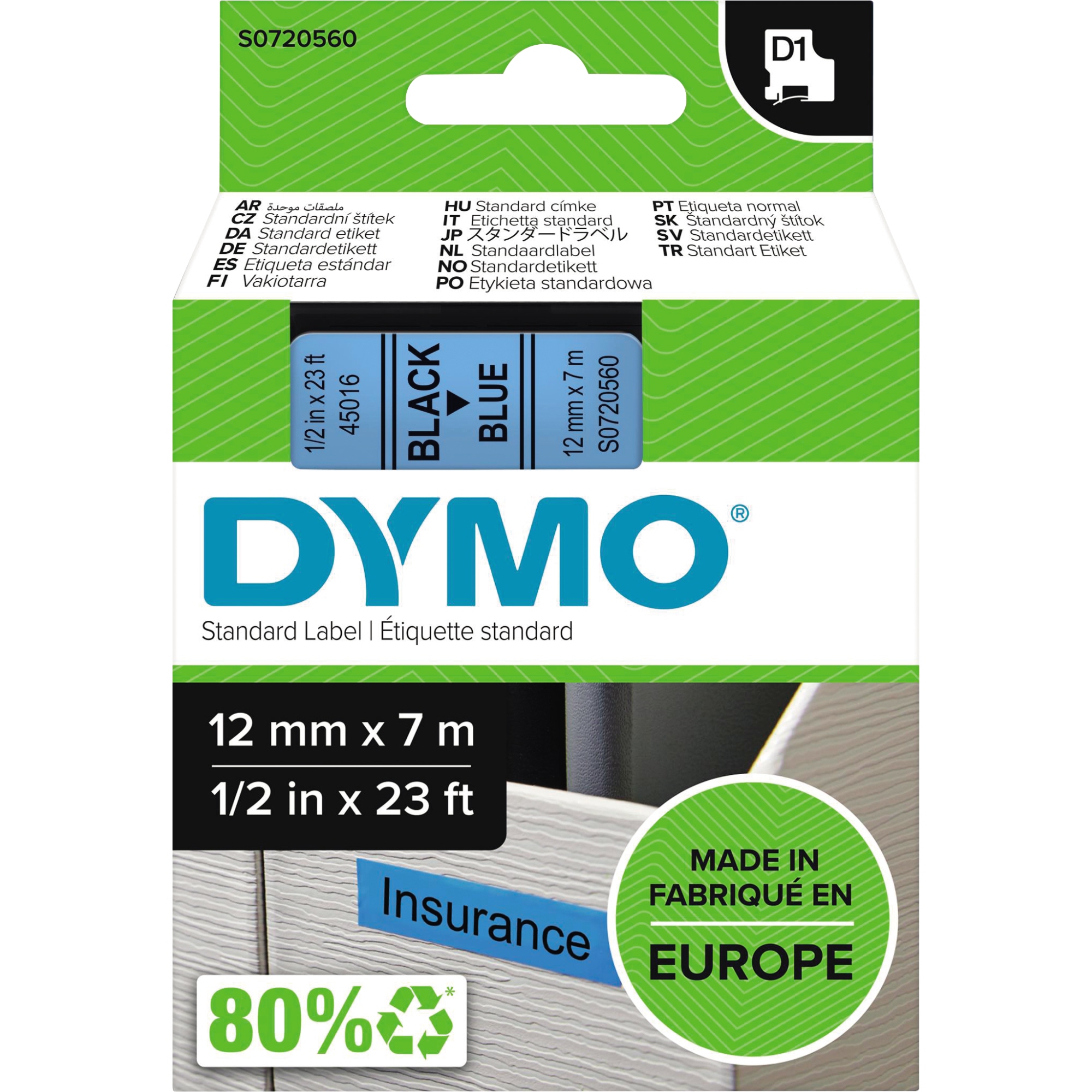 DYMO® Schriftbandkassette 12 mm x 7 m (B x L) blau schwarz