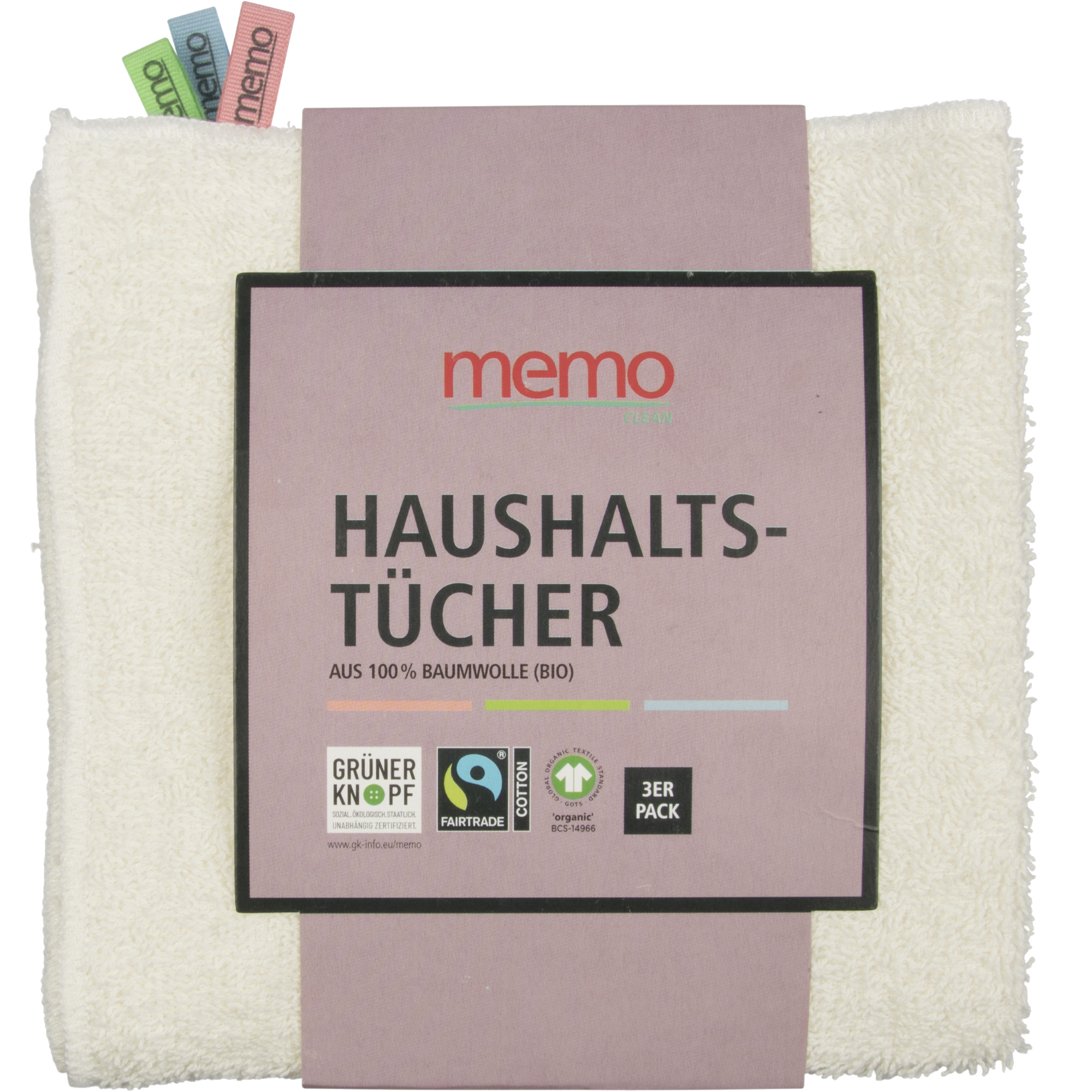 memo Putztücher 30 x 30 cm (B x L) 100 % Baumwolle natur 3 St./Pack.