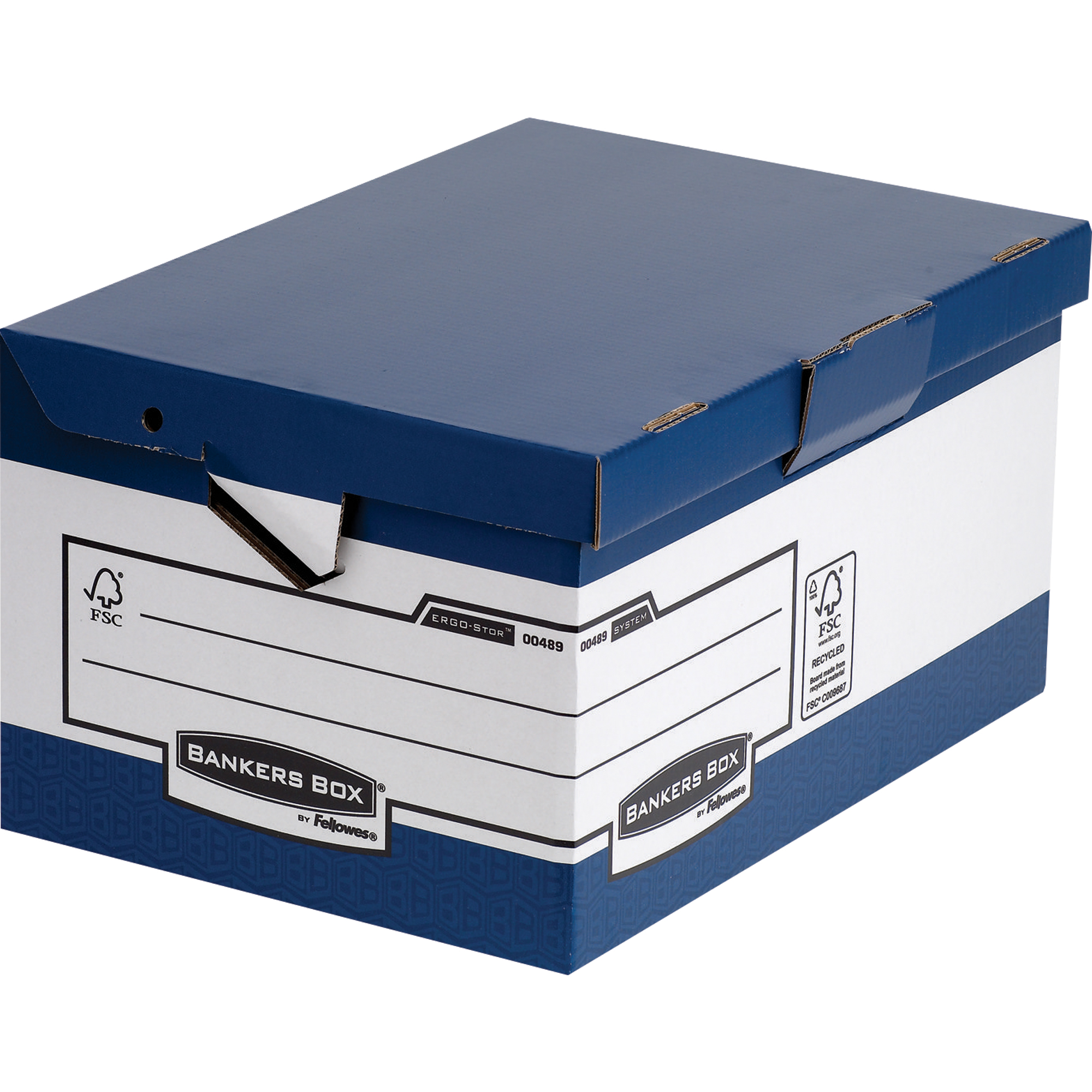 Bankers Box® Archivbox System ERGO-Stor™ Maxi 39 x 31 x 56,5 cm (B x H x T) DIN A4, Folio mit Archivdruck Wellpappe, 100 % recycelt blau/weiß