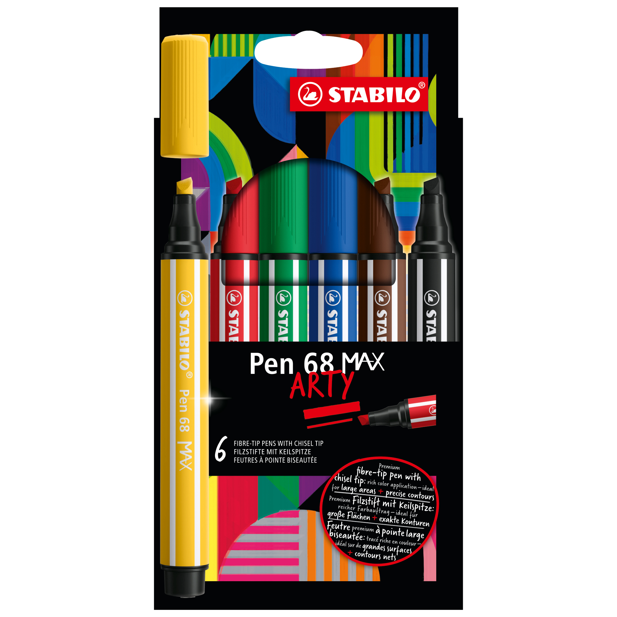 STABILO® Fasermaler Pen 68 MAX ARTY 1-5mm farbig sortiert nicht auswaschbar 6 St./Pack.