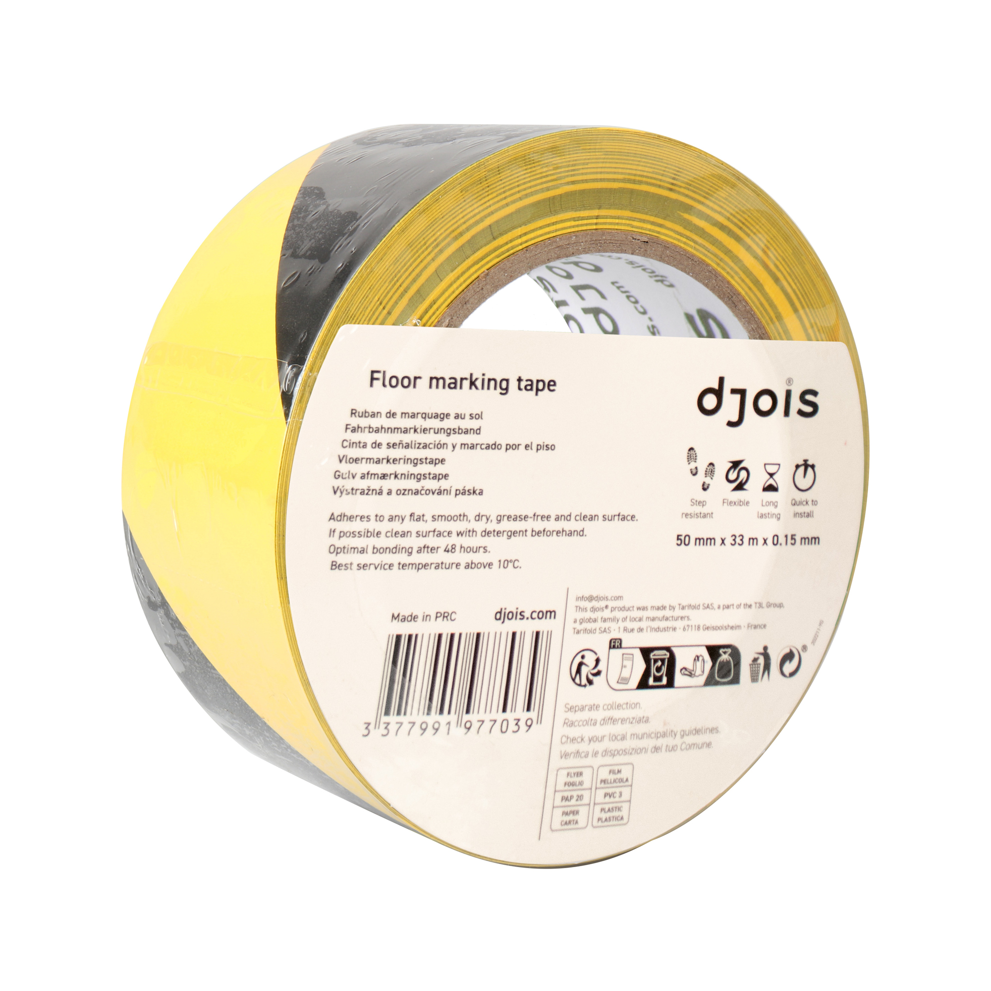 DJOIS Markierungsband 50 mm x 33 m (B x L) selbstklebend Vinyl gelb/schwarz