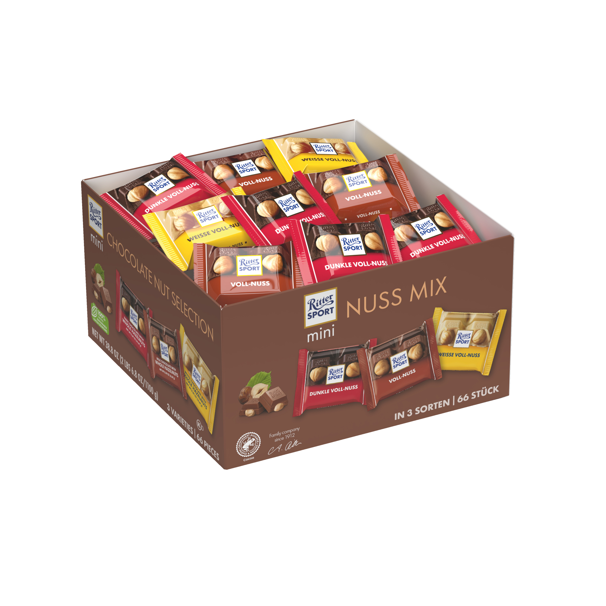 Ritter Sport Schokolade Mini Nuss Mix Dunkle Voll-Nuss, Voll-Nuss, Weiße Voll-Nuss 1.100 g/Pack.