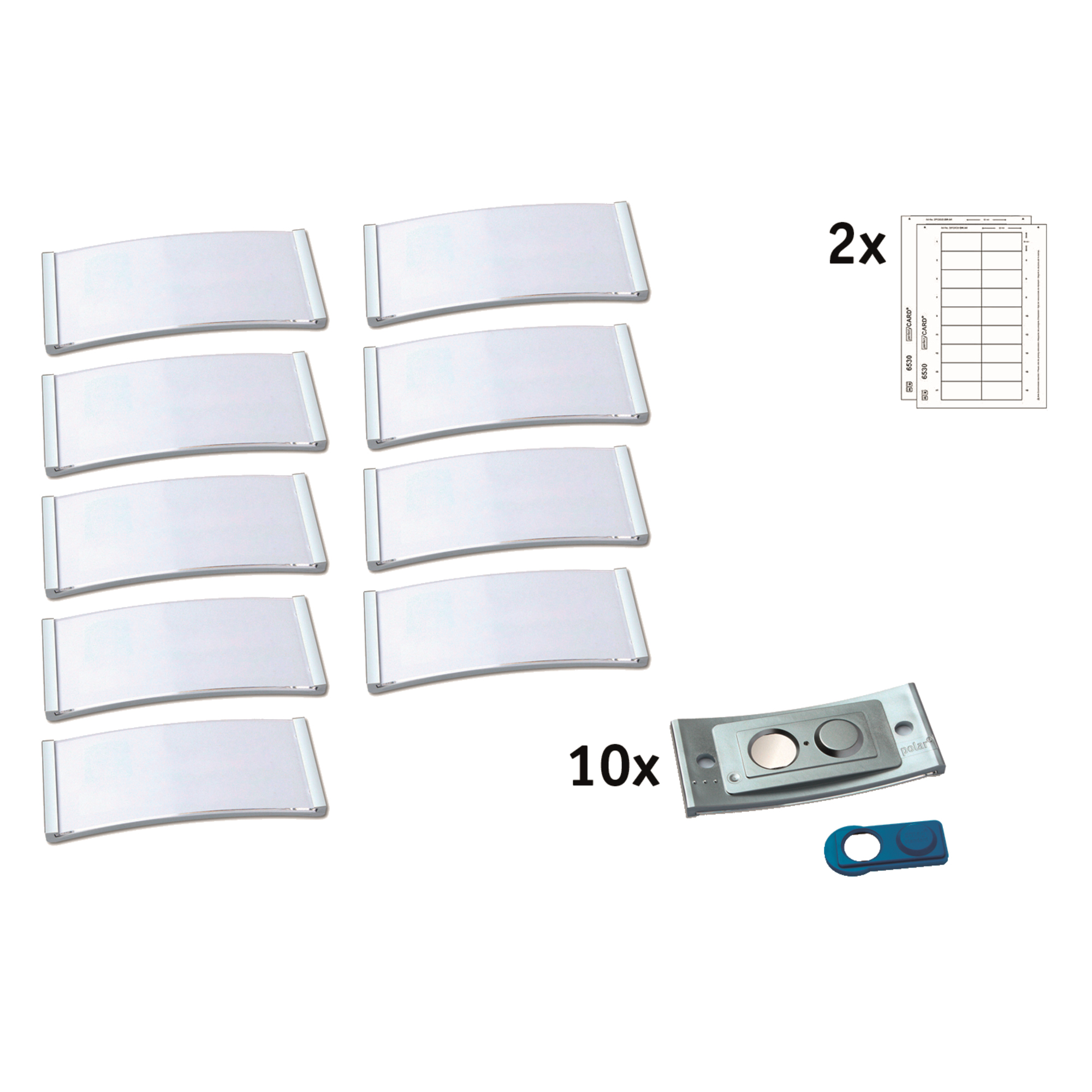 badgepoint® Namensschild polar® classic 65 x 30 mm (B x H) inkl. 2 Bogen (36 Namenskarten) Papier A4 weiß Magnet edelstahl 10 St./Pack.