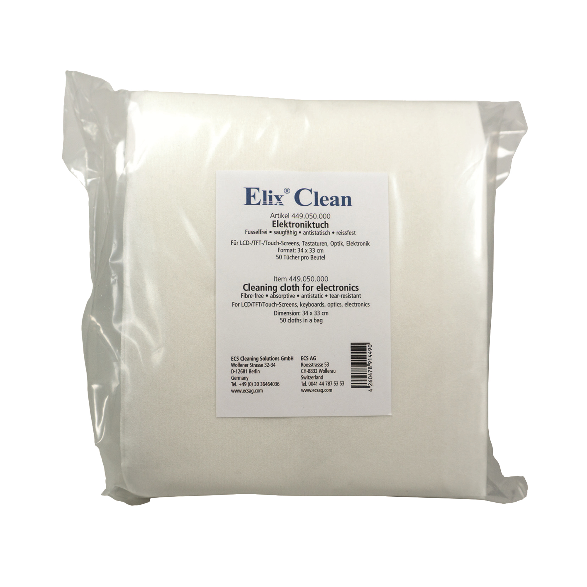 Elix Clean Reinigungstuch ElixClean Automatensysteme, Bildschirme, Optik, Mikroelektronik, Fiber-Optik, Chemie, Pharmazeutik trocken Vlies 50 St./Pack.