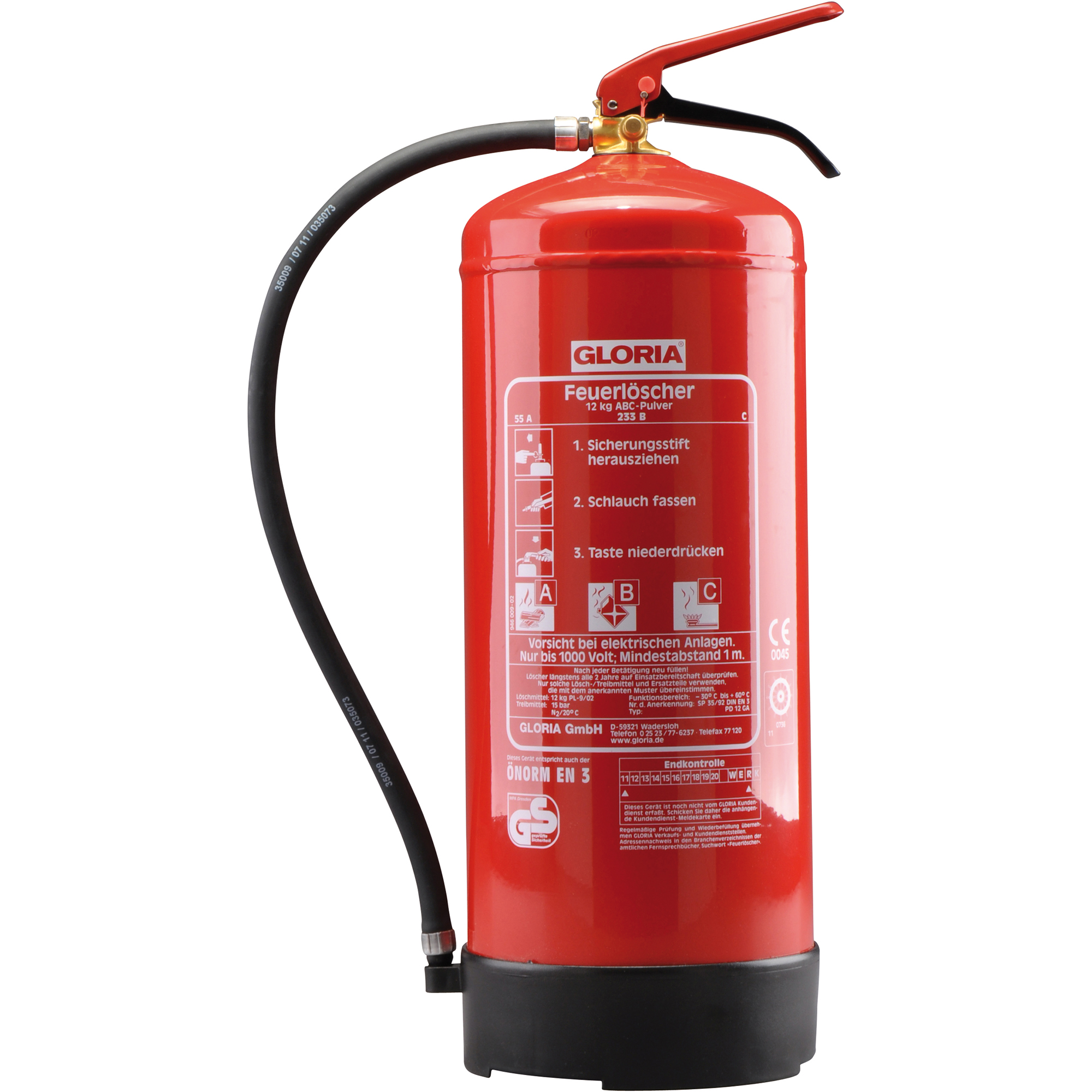 GLORIA Handfeuerlöscher PD 12 GA 55A, 233B, C 12kg 26,5 x 59 x 20,5 cm (B x H x T)