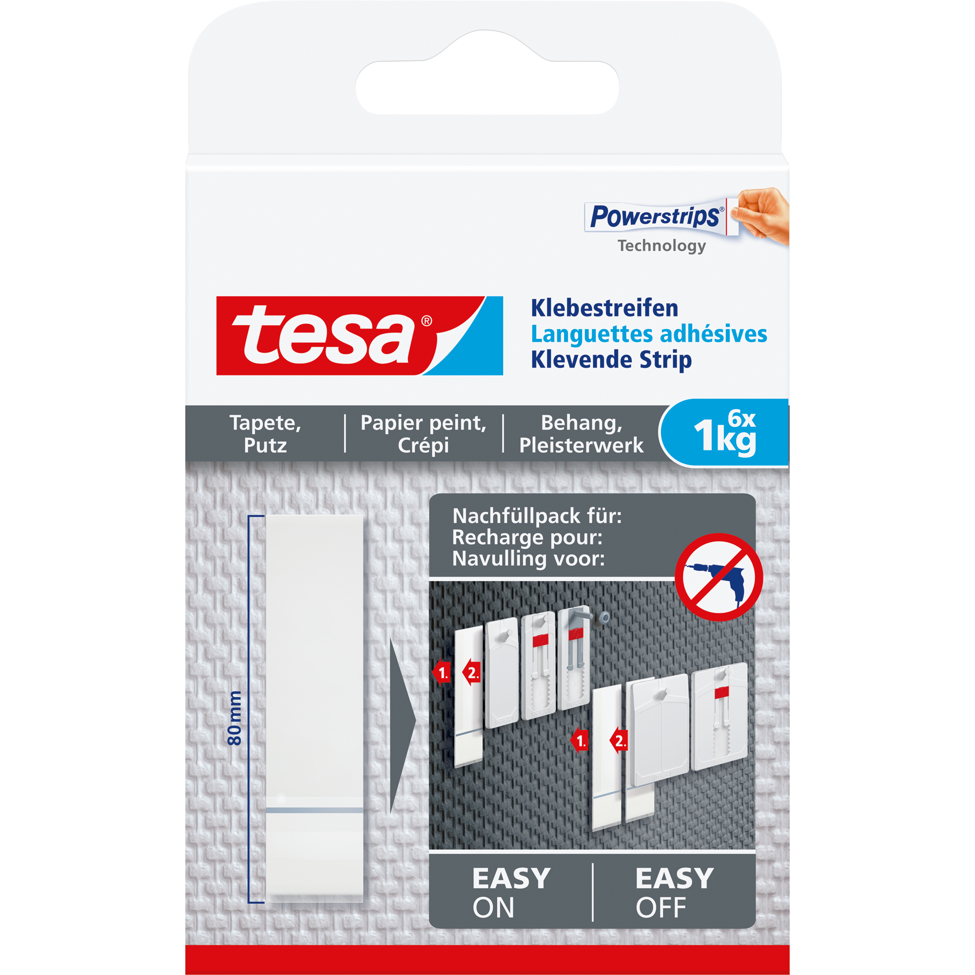 tesa® Klebepad Tapeten, Putz Innenbereich 20 x 80 mm (B x L) weiß 6 St./Pack.