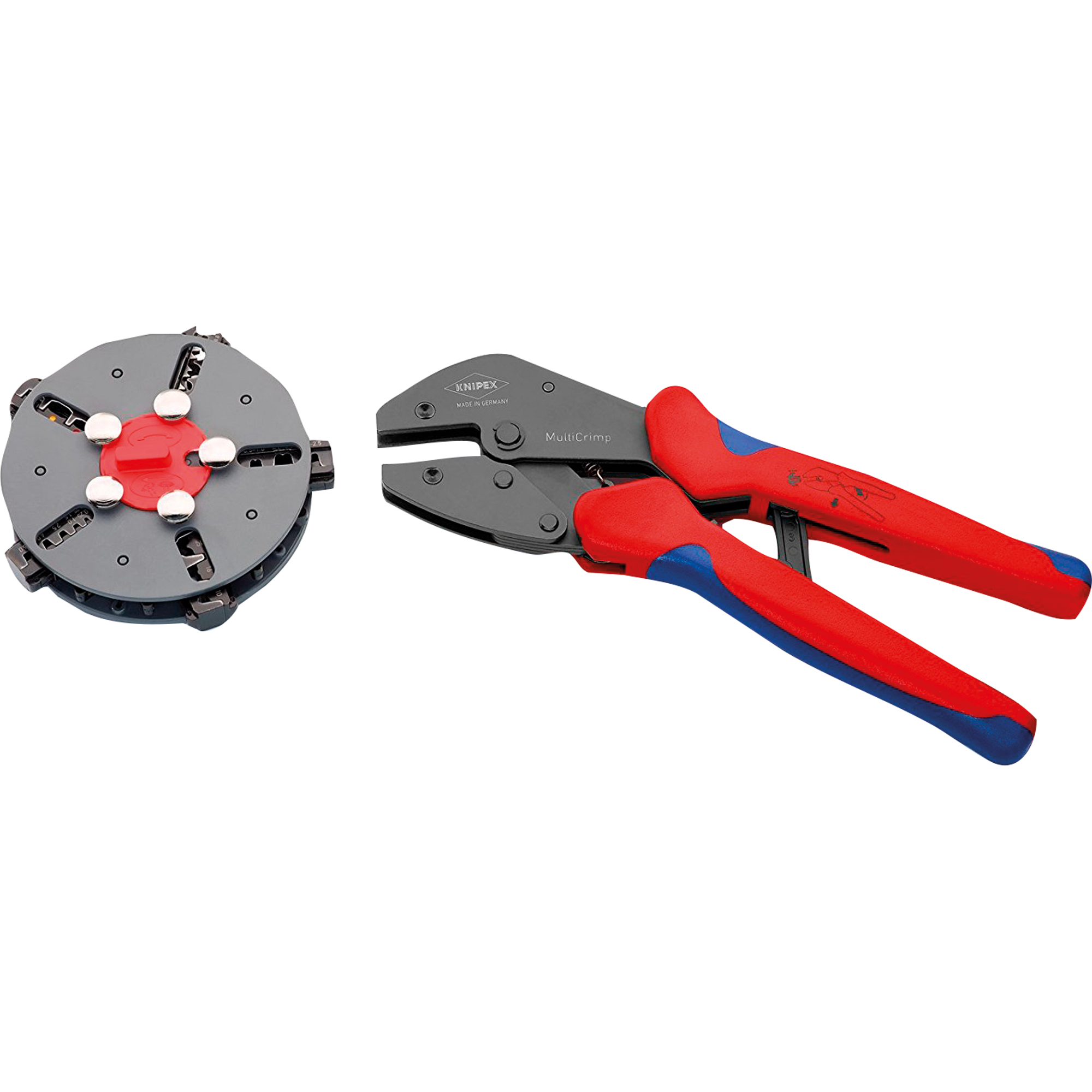 KNIPEX Netzwerk Werkzeug MultiCrimp Crimpzange 250mm inkl. Schnellwechselmagazin Chrom-Vanadium Elektrostahl brüniert, gehärtet