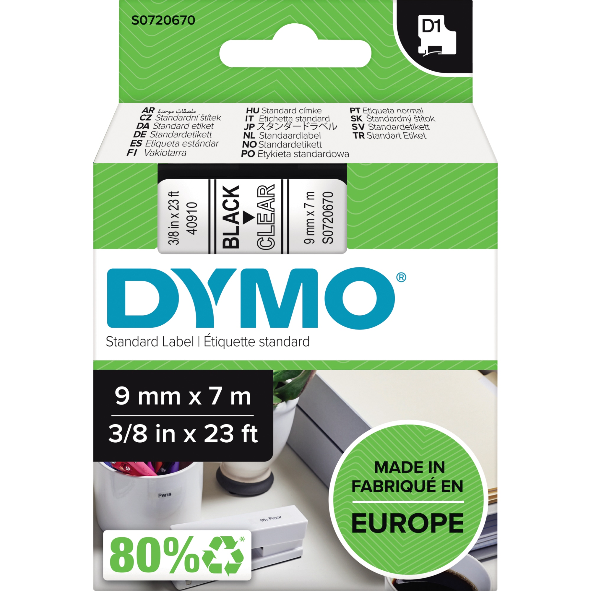 DYMO® Schriftbandkassette 9 mm x 7 m (B x L) transparent schwarz