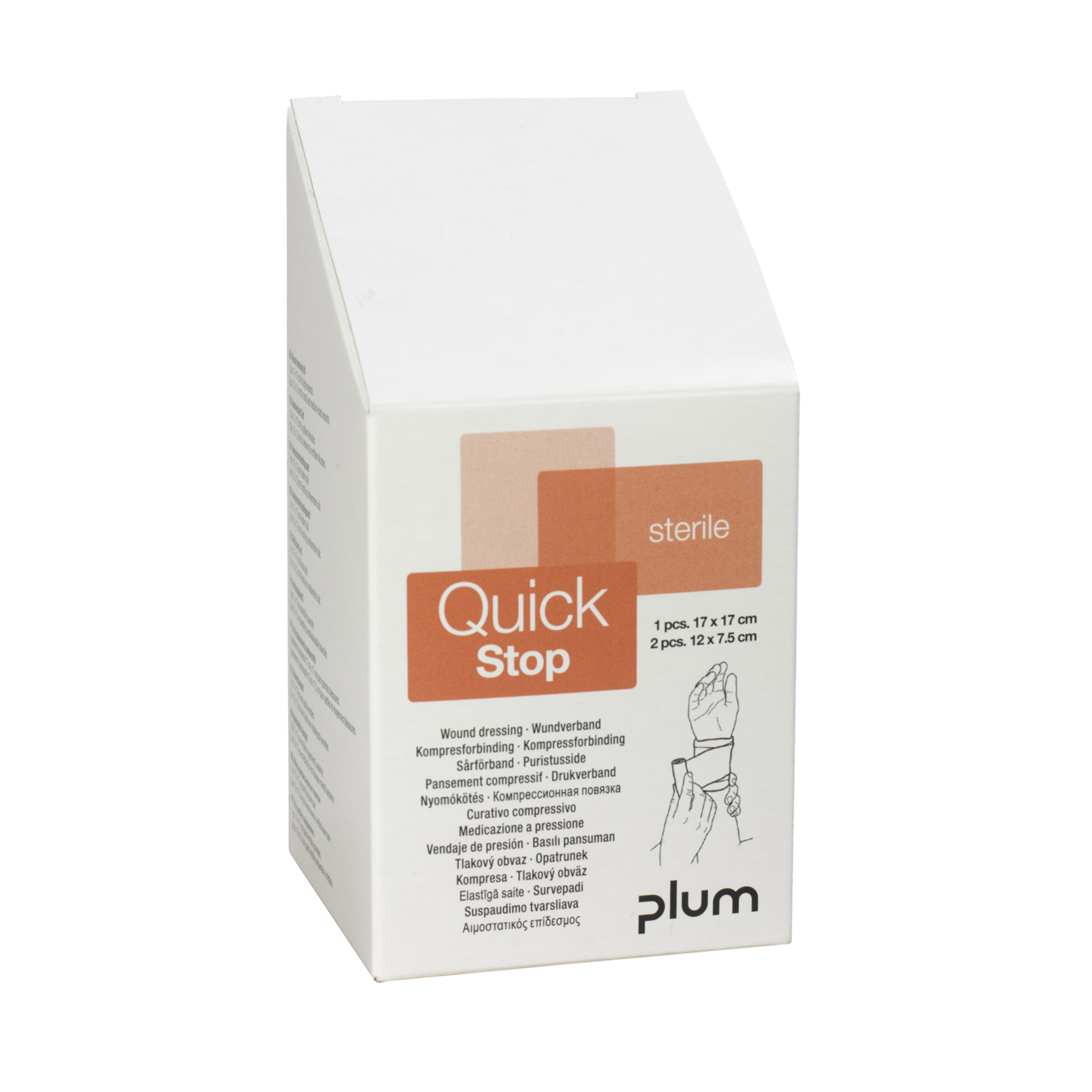 PLUM Verband QuickStop 8 cm x 3 m, 7 cm x 2 m (B x L) Maße Kompresse: 17 x 17 cm, 12 x 7,5 cm (B x L) 3 St./Pack.
