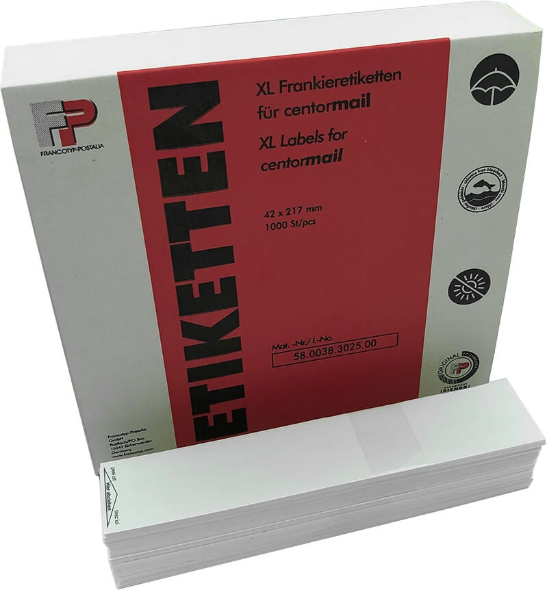 Francotyp Postalia XL Centormail Einzeletiketten, 1000 Stück, selbstklebend, hochwertige Etiketten für präzises Frankieren und Postmanagemen
