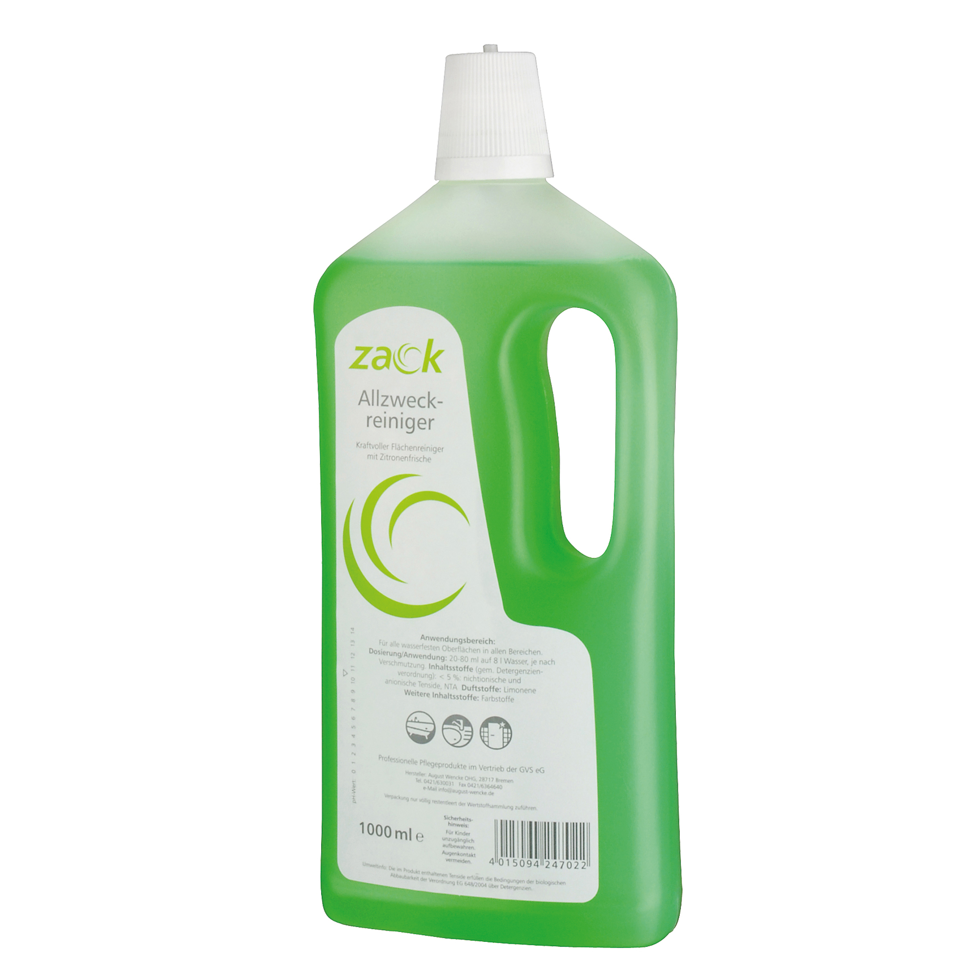 zack Allzweckreiniger Zitrone nicht dermatologisch getestet nicht biologisch abbaubar nicht antibakteriell 10 silikonhaltig Flasche Kunststoff 1l