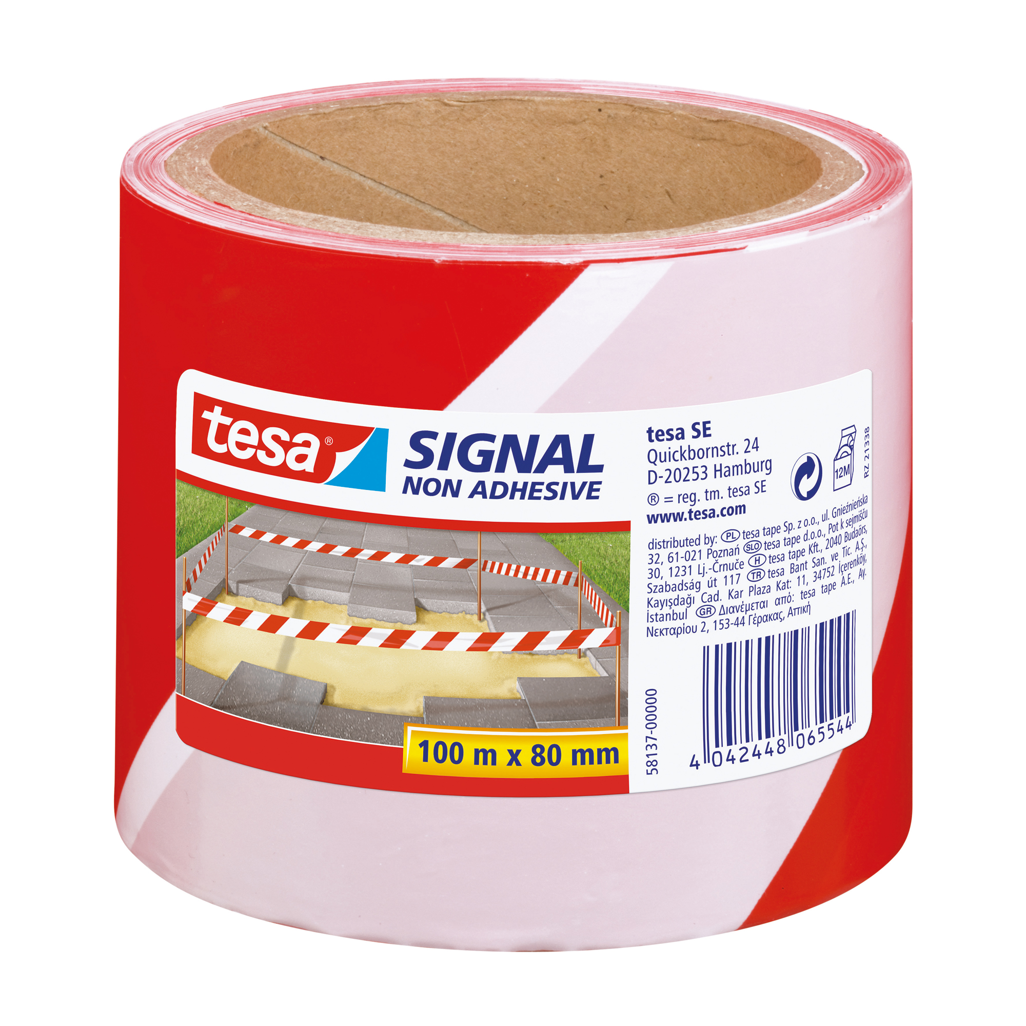 tesa® Markierungsband Signal 80 mm x 100 m (B x L) nicht selbstklebend Polyethylen rot/weiß