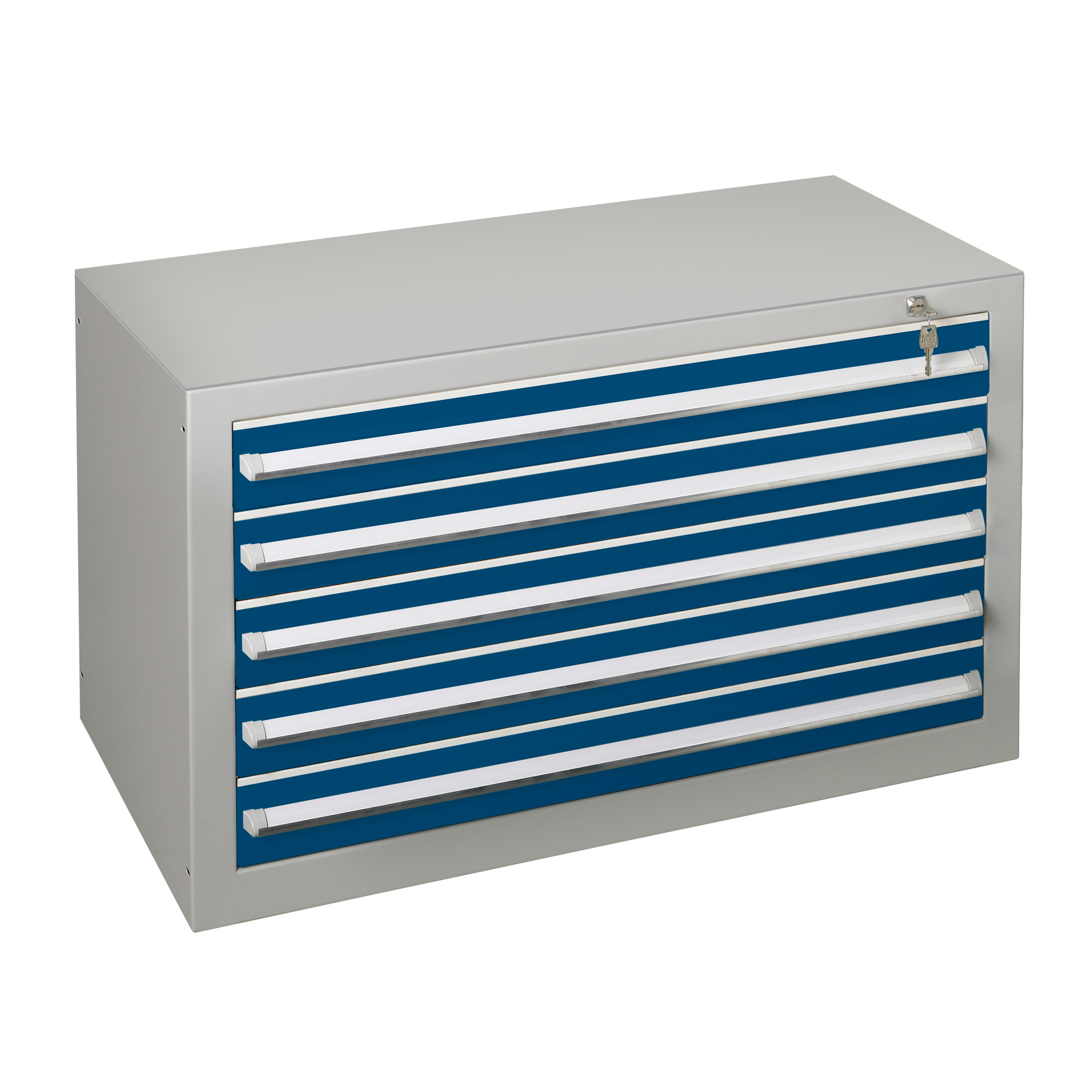 SCHULTE Schubladenschrank 1.000 x 600 x 500 mm (B x H x T) 5 Schubladen Stahl Farbe der Front: blau Farbe des Korpus: lichtgrau