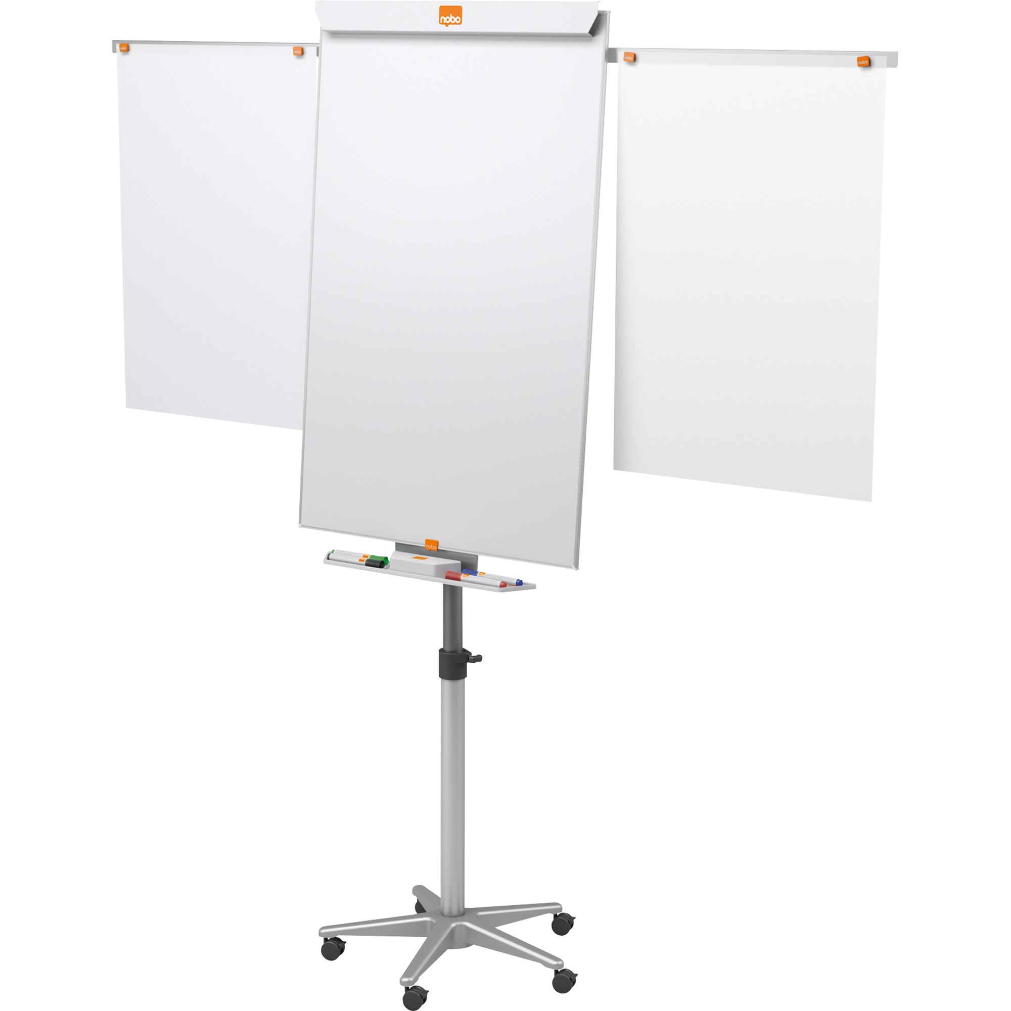 Nobo® Mobiles Flipchart Impression Pro mit Ablageschale Fünfarmfuß mit 5 Rollen Stahl silber