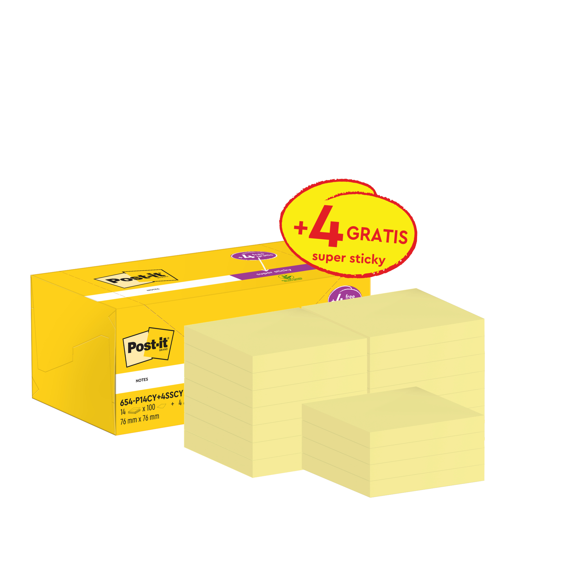 Post-it® Haftnotiz Notes Promotion 76 x 76 mm (B x H) gelb 100 Bl./Block 18 Block/Pack.