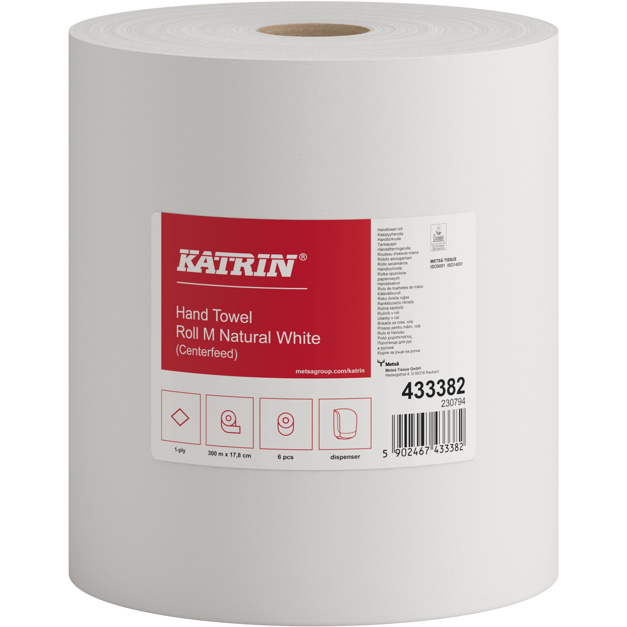 Katrin Handtuchrolle M 300 18 cm x 300 m (B x L) Tissue naturweiß 6 Rl./Pack.