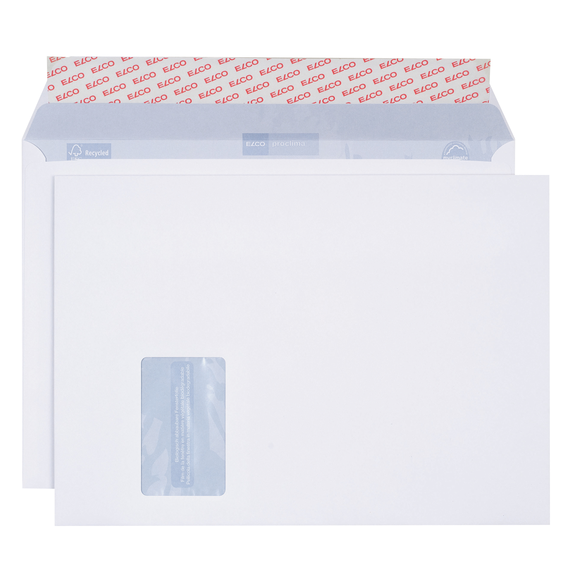 ELCO Versandtasche Proclima DIN C4 229 x 324 mm (B x H) mit Haftklebung mit Fenster 120g/m² ohne Fadenverstärkung hochweiß 250 St./Pack.