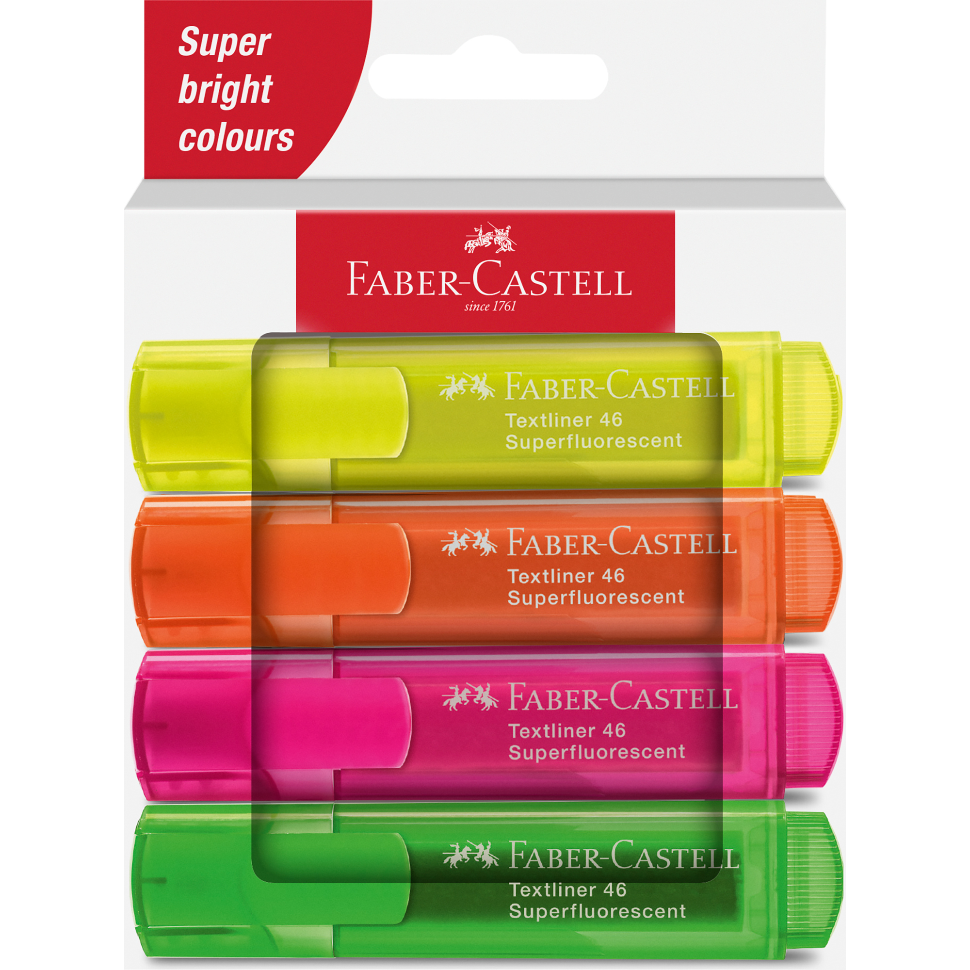 Faber-Castell Textmarker Textliner 46 Superfluorescent 1-5mm farbig sortiert Keilspitze 4 St./Pack.