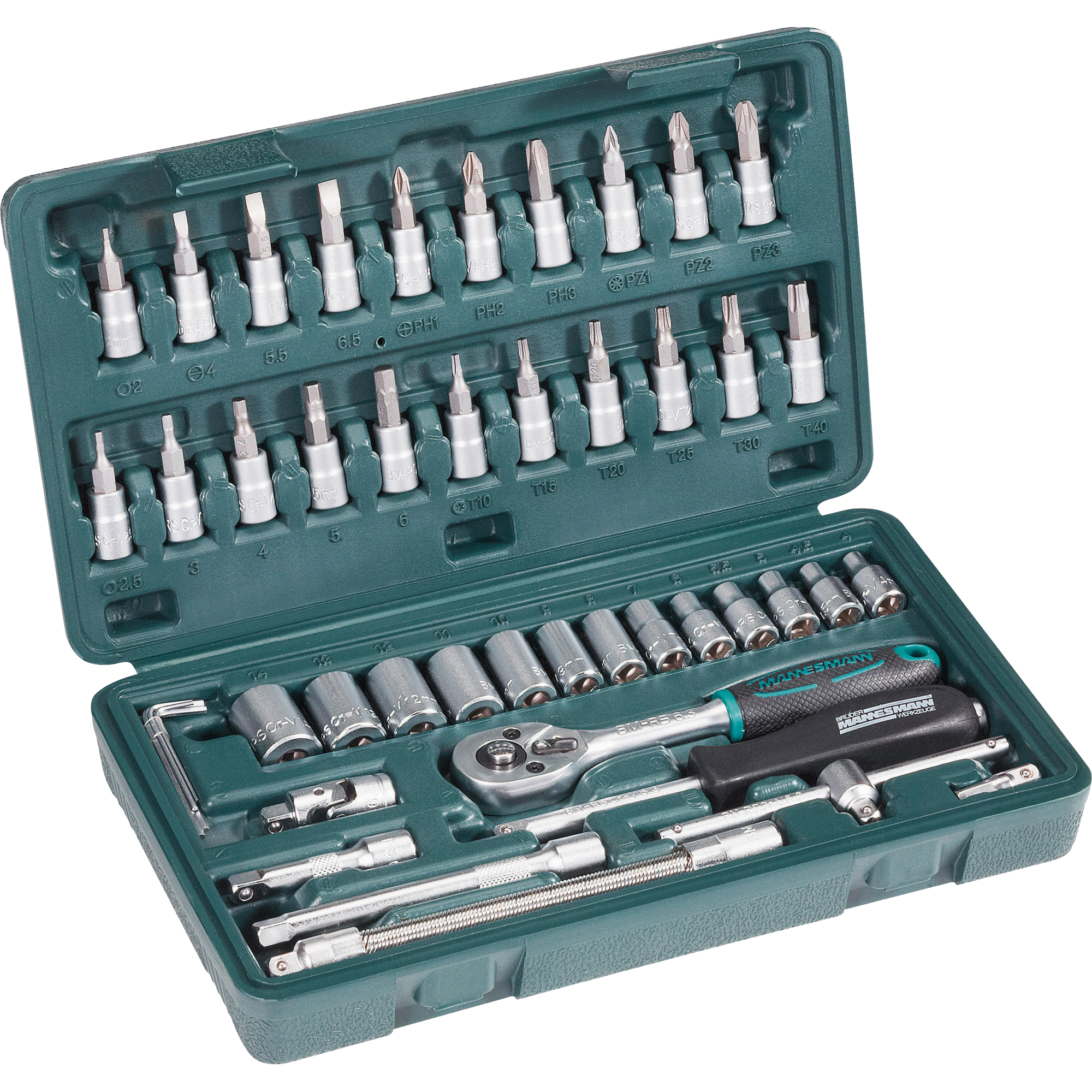 BRÜDER MANNESMANN Steckschlüssel-Satz 46 Teile 6,3mm Chrom-Vanadium Stahl