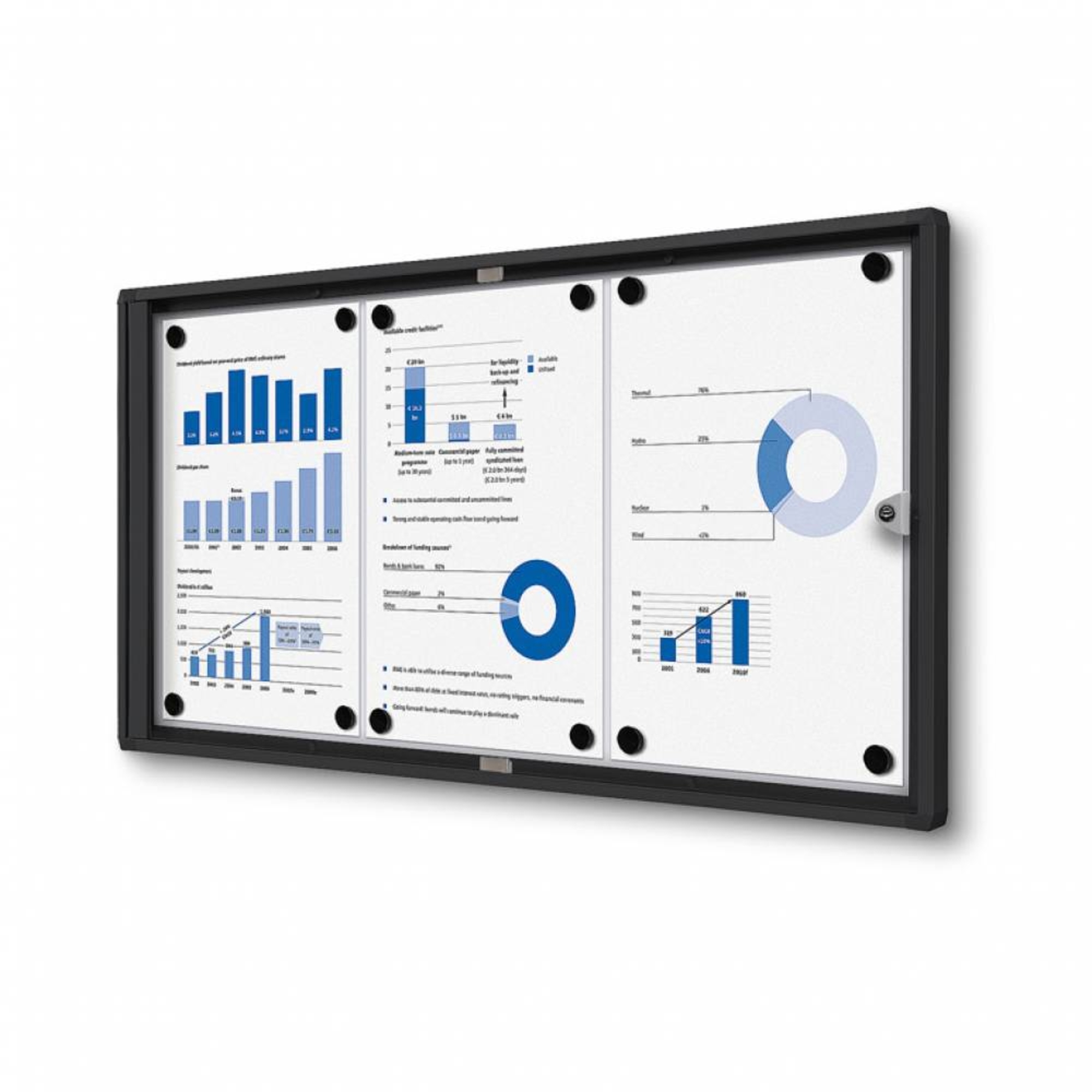 Showdown® Displays Schaukasten Economy Innenbereich 71,1 x 35 x 2,6 cm (B x H x T) 3 x DIN A4 mit Schloss Aluminium/Kunststoff schwarz