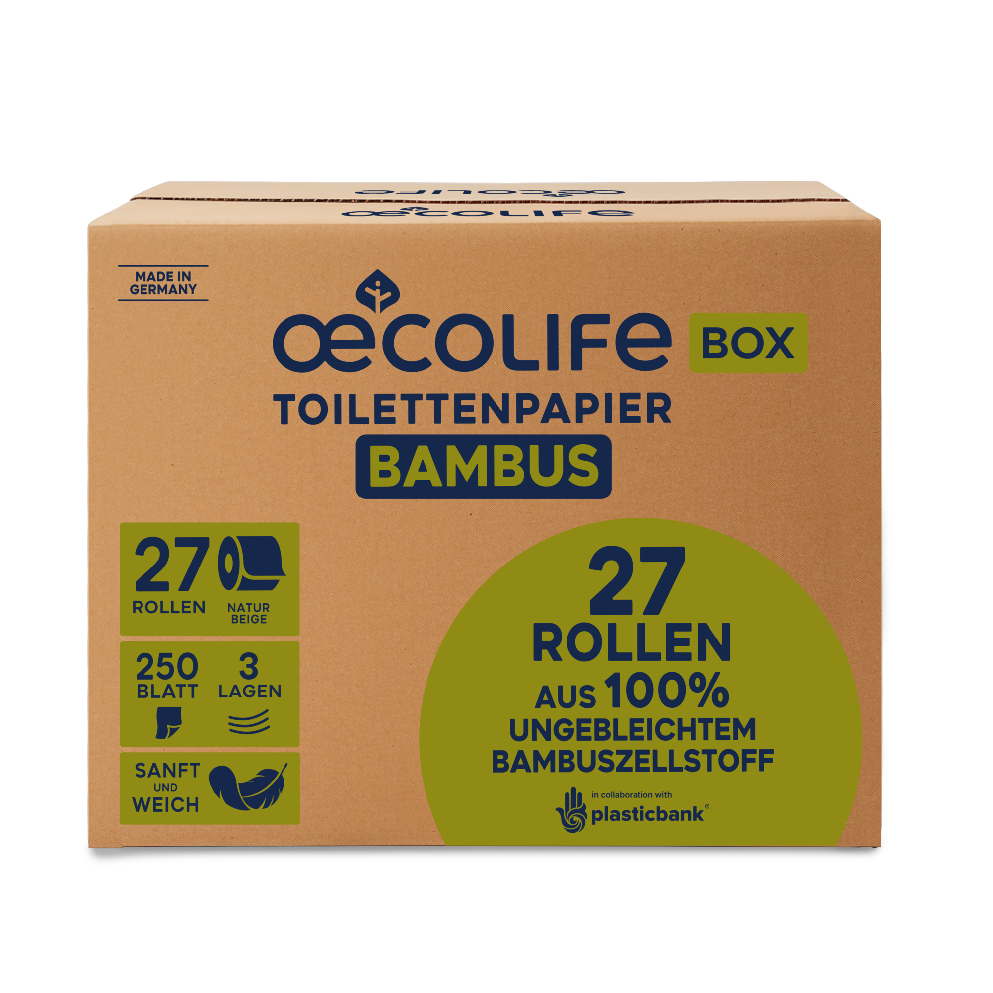 oecolife Toilettenpapier 3-lagig 250 Bl./Rl. 27 Rl./Pack.