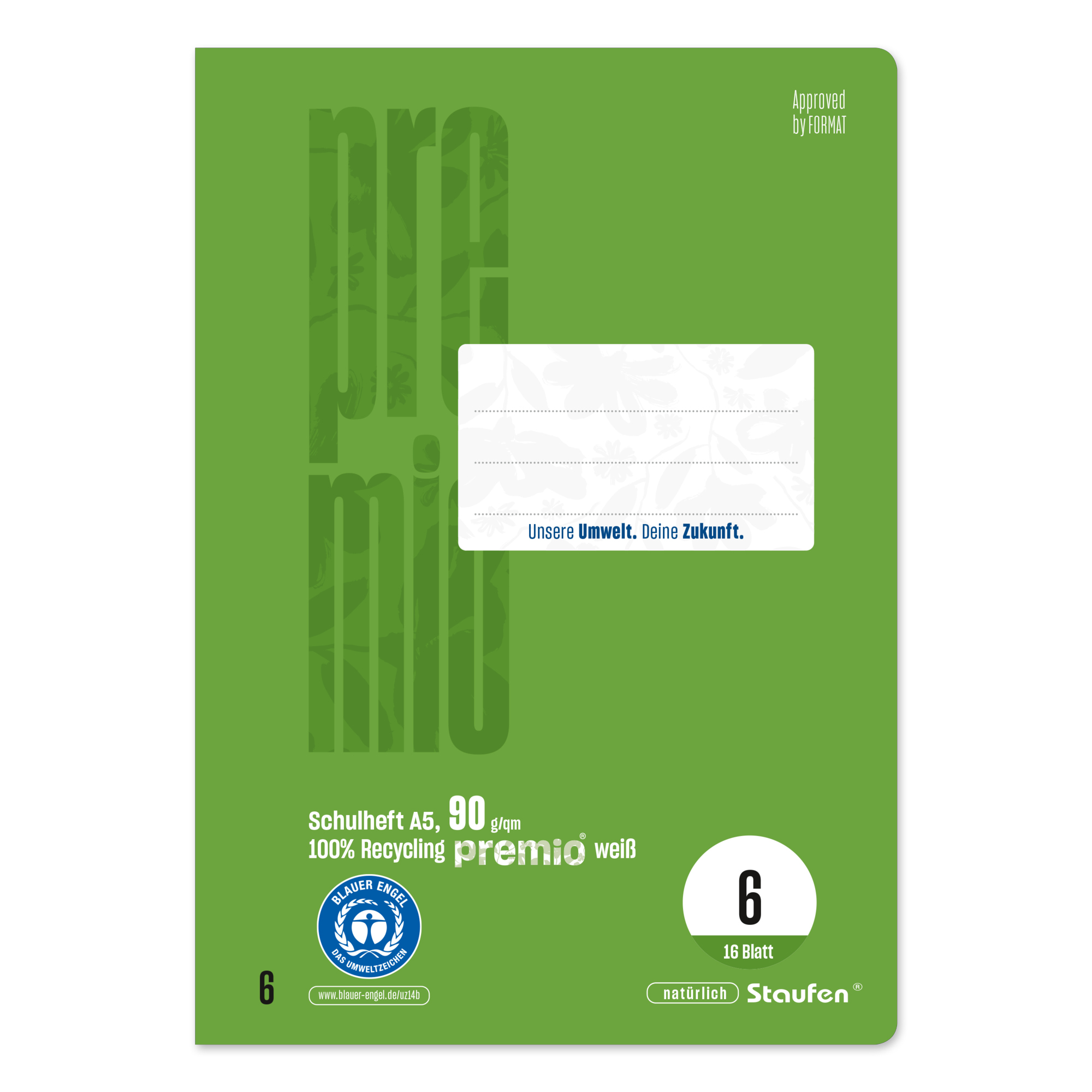 Staufen Schulheft Premio DIN A5 blanko 6 16 Bl.
