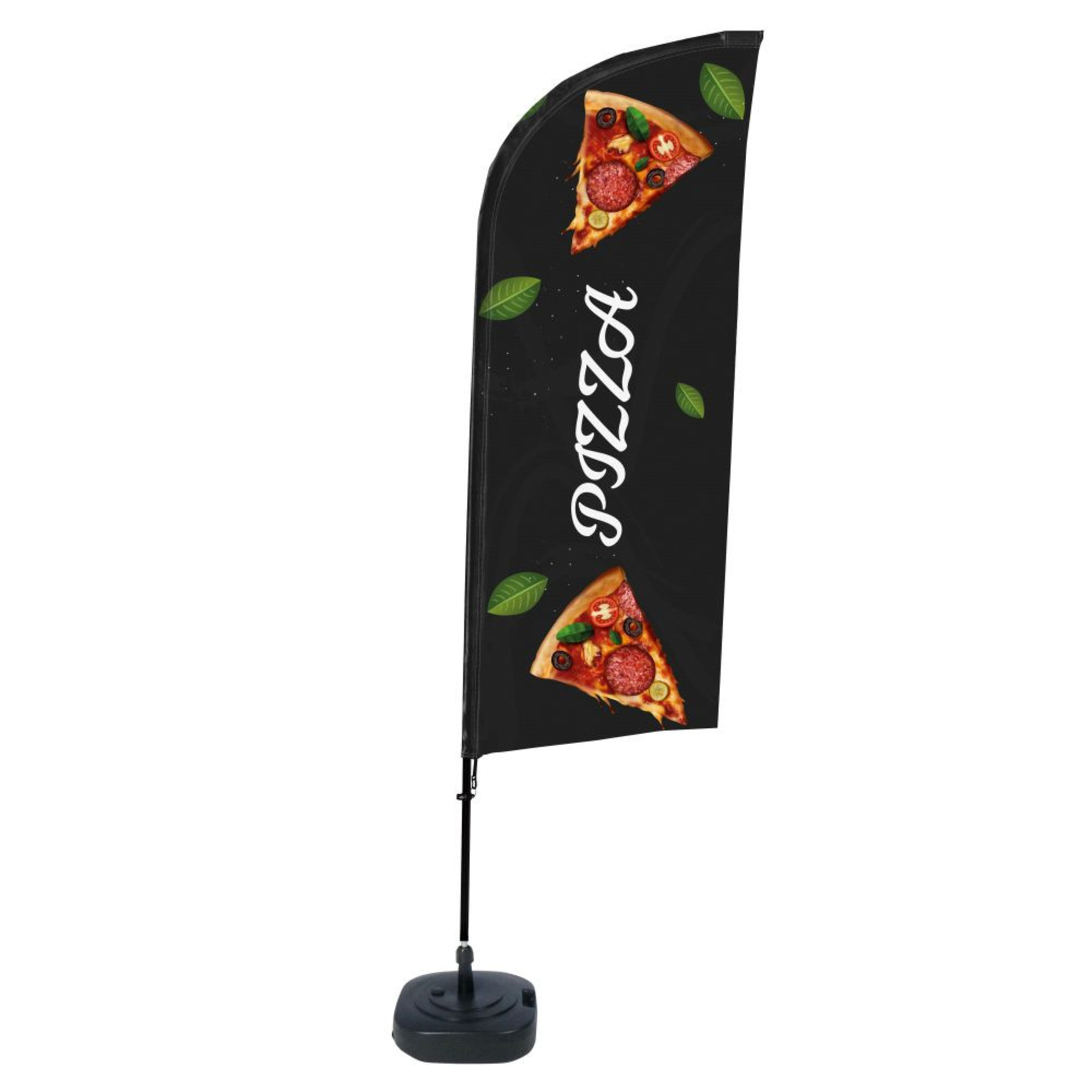 Showdown® Displays Werbesegel 110,5 x 330 x 48 cm (B x H x T) mit Aufdruck 100 % Polyester schwarz Pizza