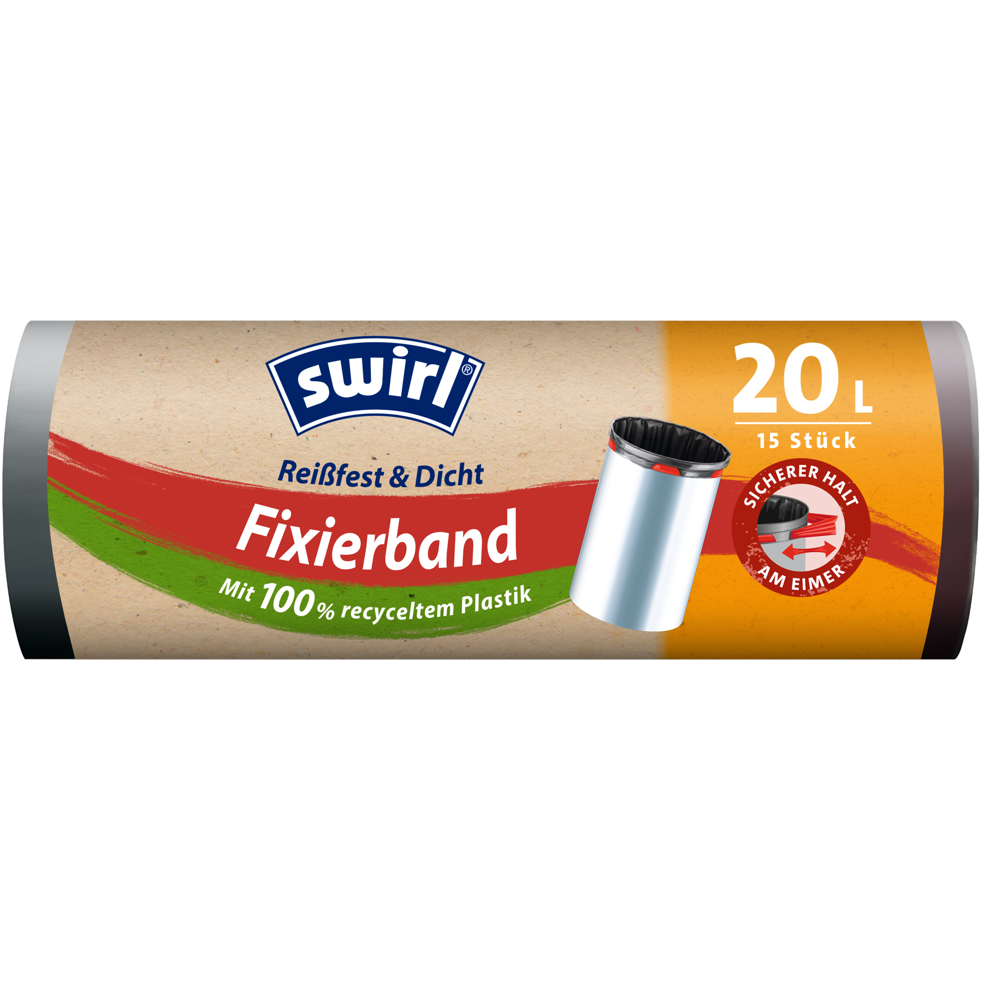 Swirl Müllbeutel Fixierband 48 x 50 cm (B x H) 20l Plastik, 100 % recycelt schwarz 15 St./Pack.