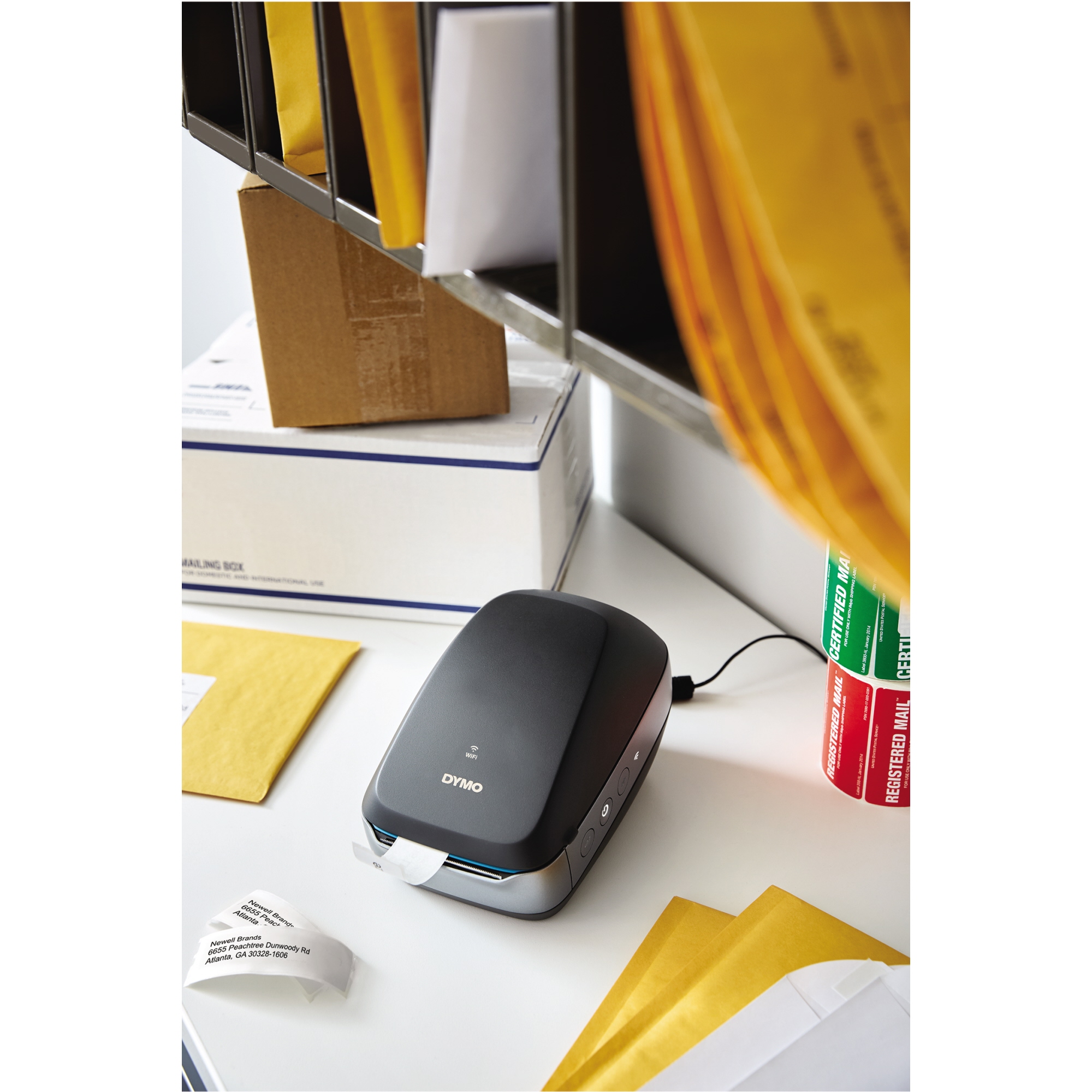 DYMO® Etikettendrucker LabelWriter™ Wireless 71 Etik./Min. WiFi, USB inkl. 20 Starter Etiketten (89 x 36 mm), Netzteil, Netzkabel, USB-Kabel, Kurzanleitung, Adressetiketten auf Starterrolle, DYMO®-Software als kostenloser Download