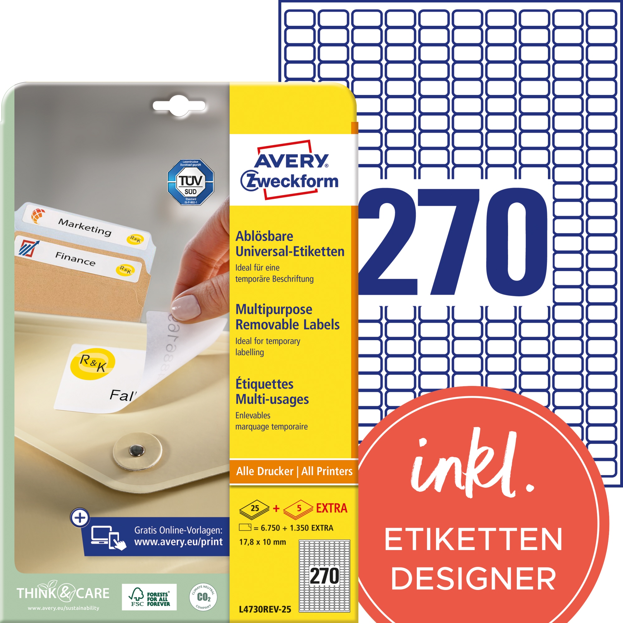Avery Zweckform Universaletikett 17,8 x 10 mm (B x H) wieder ablösbar Papier weiß 8.100 Etik./Pack.